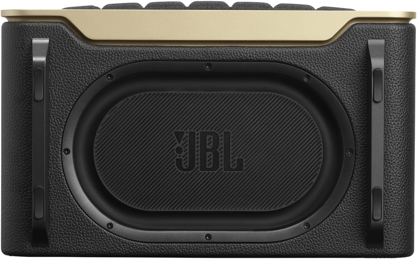 JBL Authentics 200 Smart Home Lautsprecher – 70er Jahre Retro-Design Bluetooth Box – Mit Quadrex Grill, Google Assistant, Alexa, AirPlay und JBL One App – Schwarz