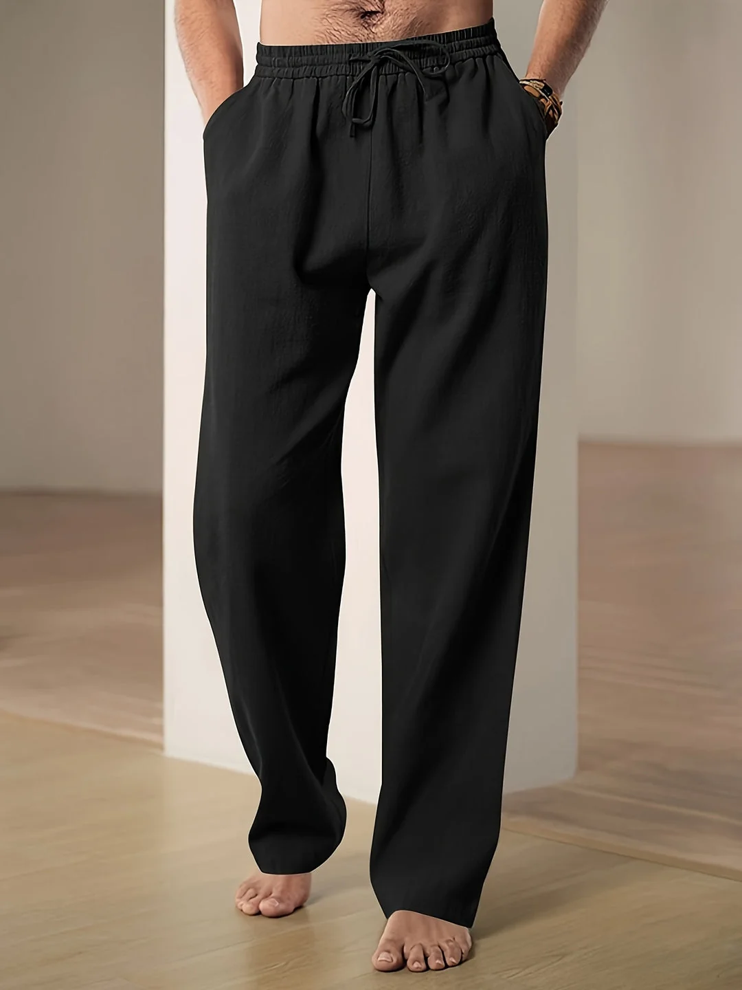 Leinenhose Herren Sommerhose mit elastischem Bund und Kordelzug - Leichte atmungsaktive Freizeithose f��r den Alltag