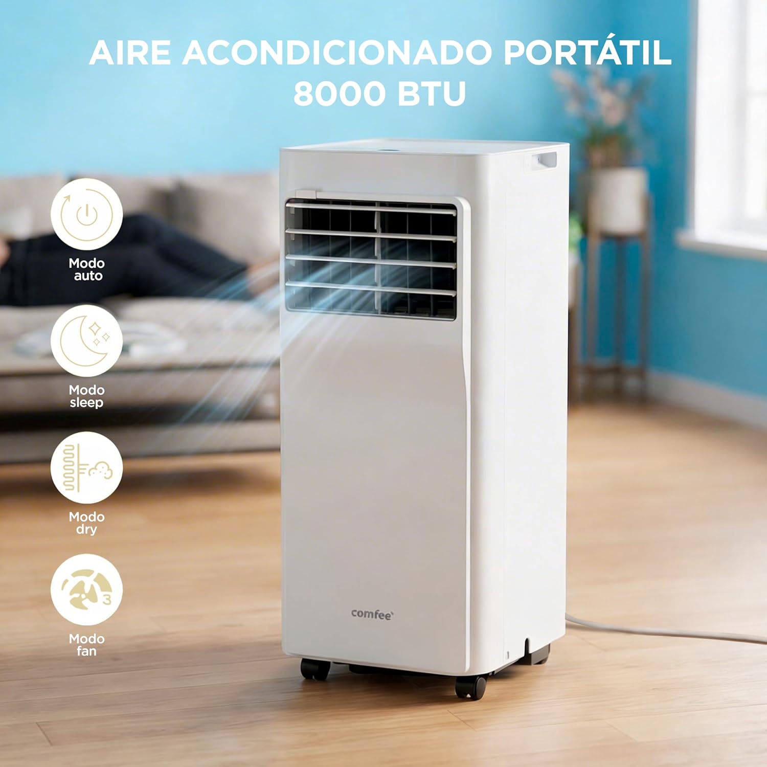 COMFEE Pingüino Aire Acondicionado Portátil 3 en 1 | 8000 BTU/2000 Frigorías Con App + Mando a Distancia | Climatizador y Deshumidificador | Bajo Consumo | Función Follow Me | Incluye kit de Ventana