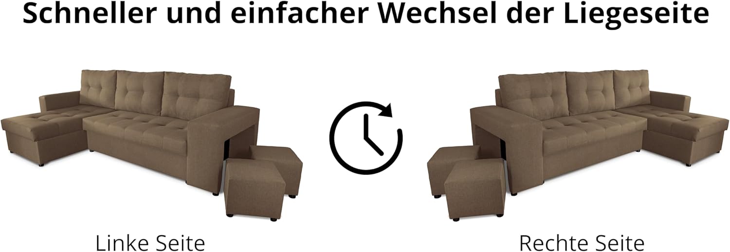 NAWSTOL - Sofa narożna Leon z funkcją spania i skrzynią na pościel – nowoczesna sofa do salonu – możliwość montażu z lewej lub prawej strony (szara + biała sztuczna skóra)