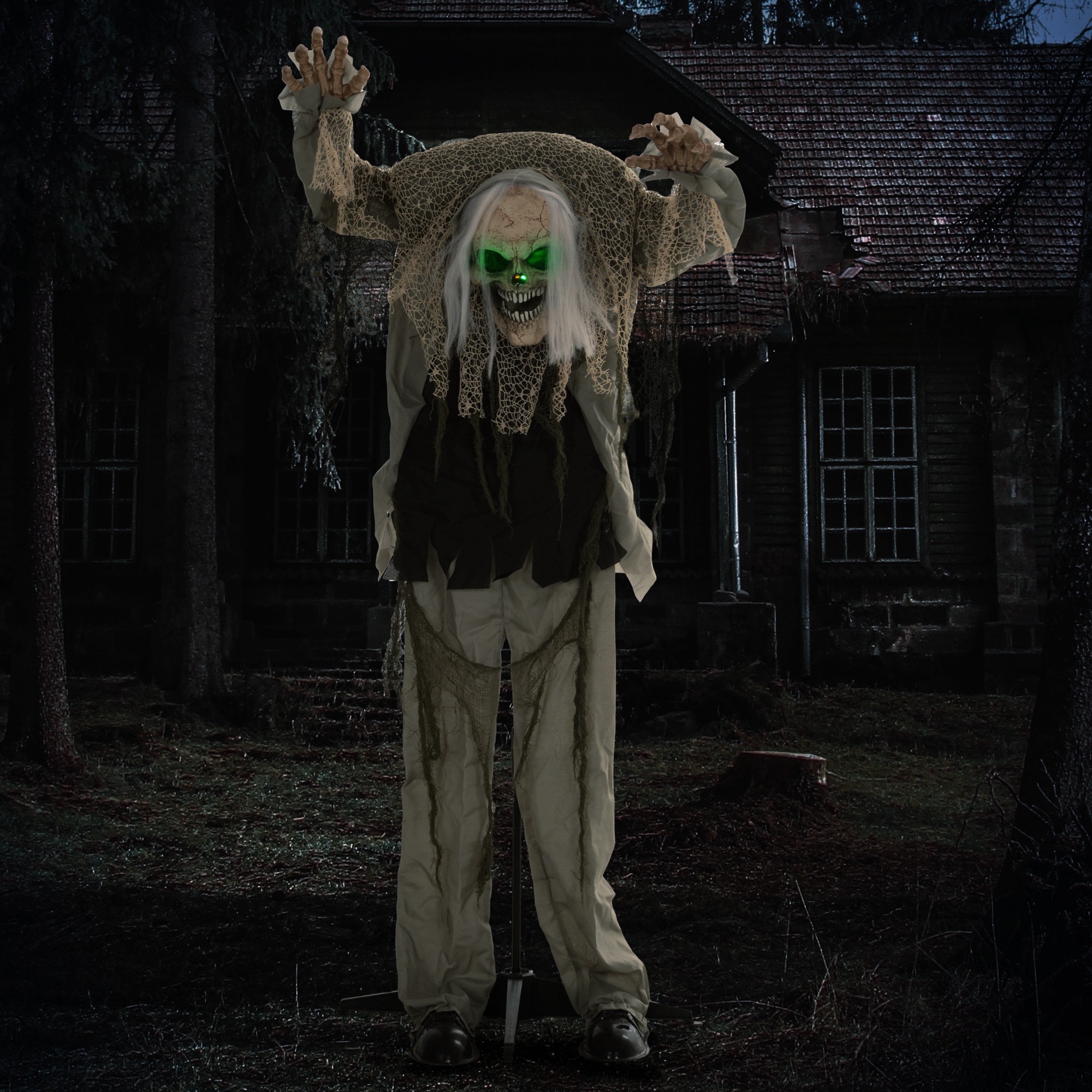Skeletgeest, Halloween decoratie, griezelig gehuil, groene ogen, beweegbare armen, 160 cm
