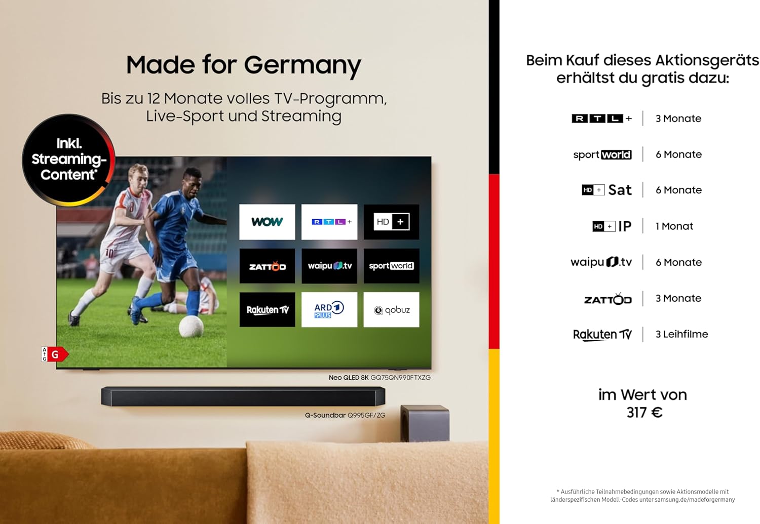 QLED 4K Q6FA 75 Zoll (189 cm) UHD Fernseher, 100% Farbvolumen für satte Farben, Quantum HDR, 4K Upscaling, Knox Security, Kostenlos 900 Sender TV Plus, AI Smart TV