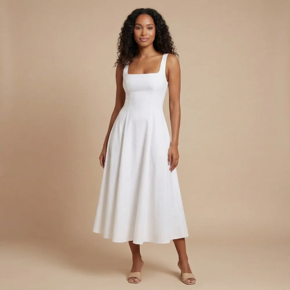 ?rmelloses Midi-Kleid mit Karree-Ausschnitt f��r Hochzeitsg?ste