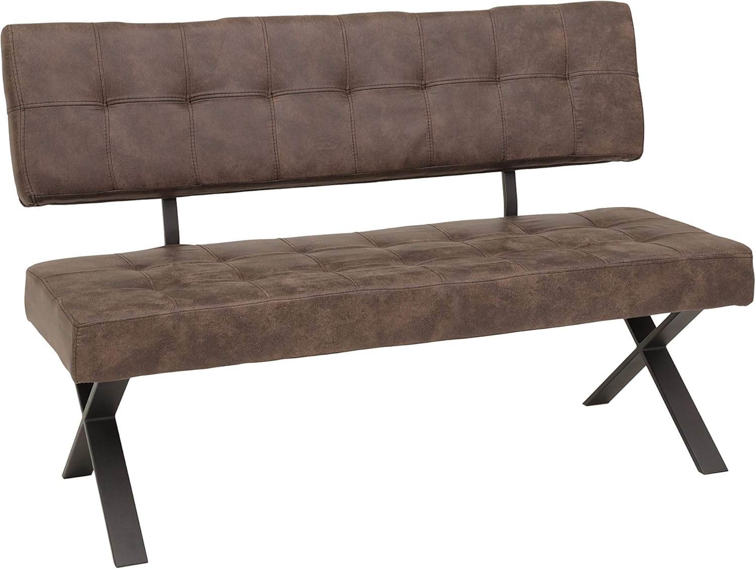 Hela Tische, Sitzbank Esszimmerbank Donna, mit Lehne, Bezug Softex Vintageoptik Braun, X-Metallgestell Anthrazit, 140x61x93 cm