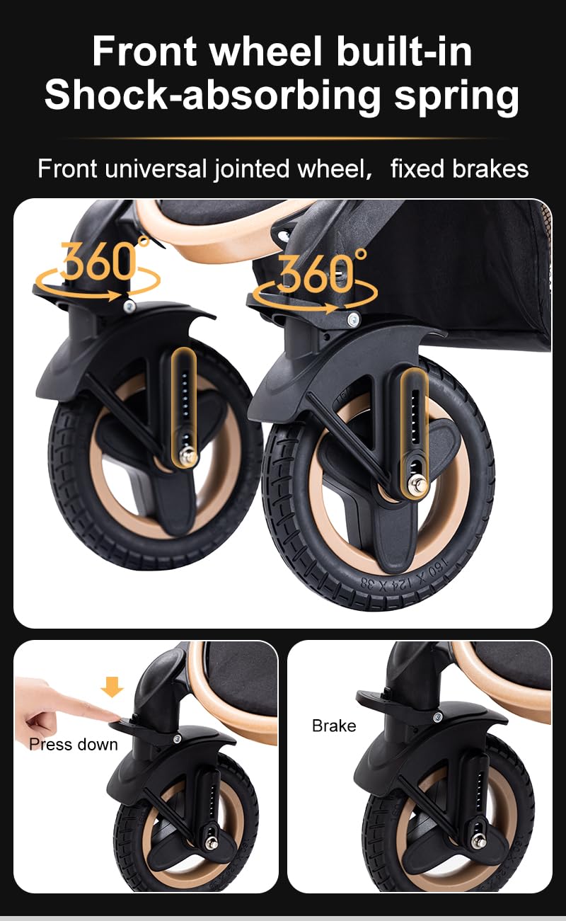 YAZOCO kinderwagen 3 in 1, Zusammenklappbar kinderwagen mit Wickeltasche,Komplettset Becherhalter,Moskitonetz, Fußabdeckung,Sitzzubehör (4 Rosa)