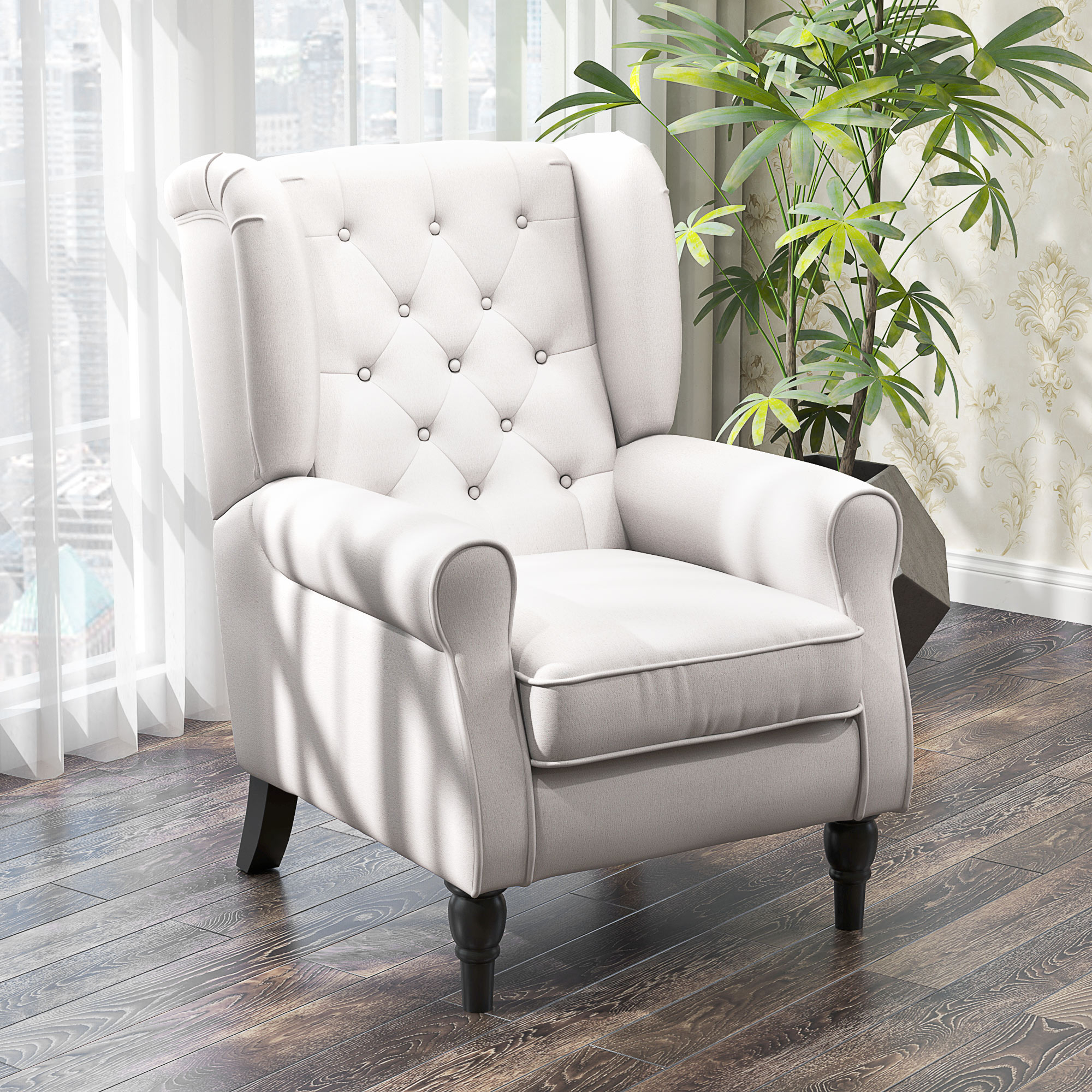Elegante Oorfauteuil, Dik Gepolsterd, Afneembare Hoes, 74 x 86 x 102 cm, Cr��mewit