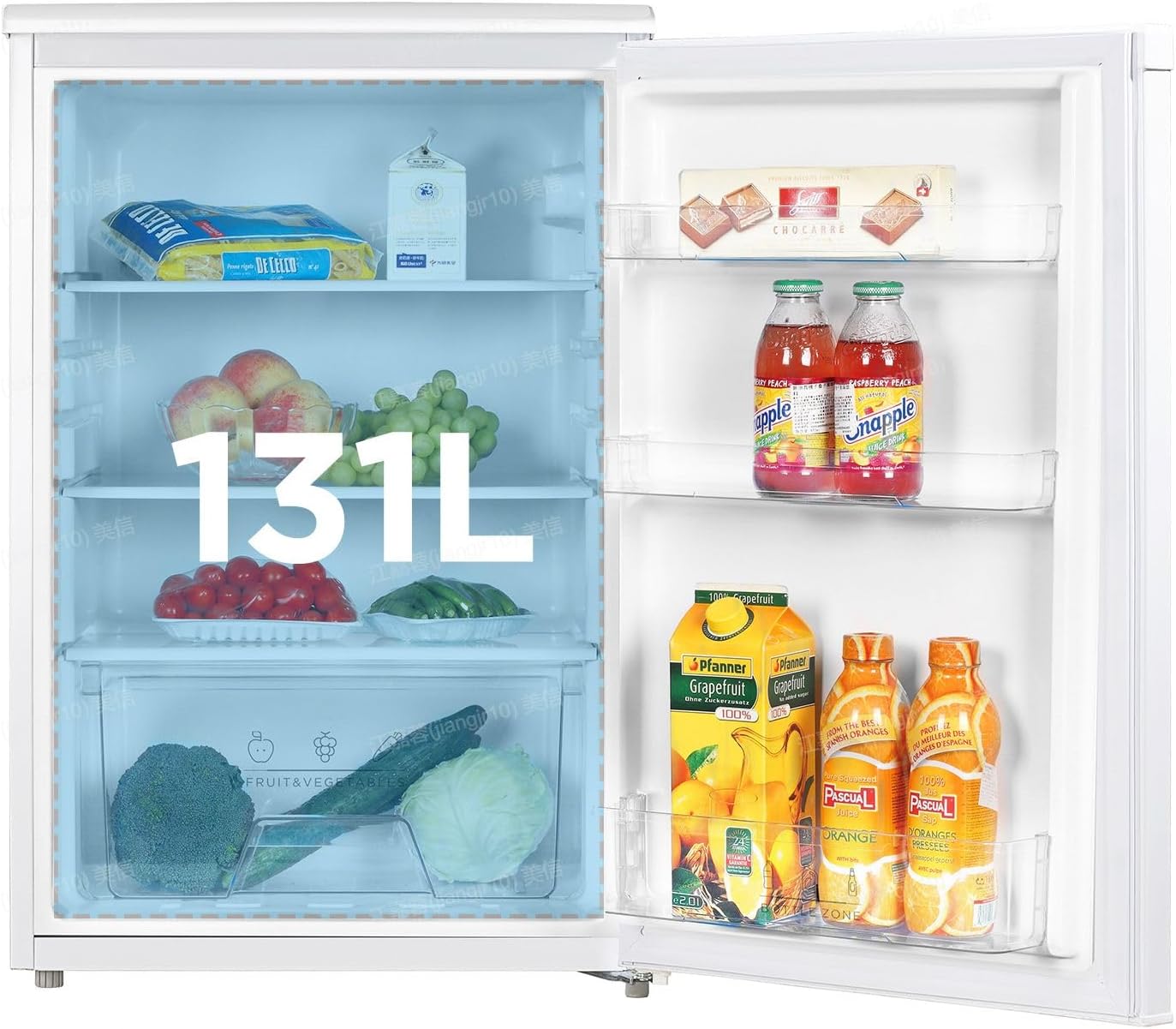 RCD133WH3(E) Kühlschrank, 131L Kühlschrank ohne Gefrierfach, Inverter-Kompressor, Obst-und Gemüsefach, 84.5cm Hx55.3cm B, 72 kWh pro Jahr, Einstellbare Temperaturregelung, verstellbare Füße