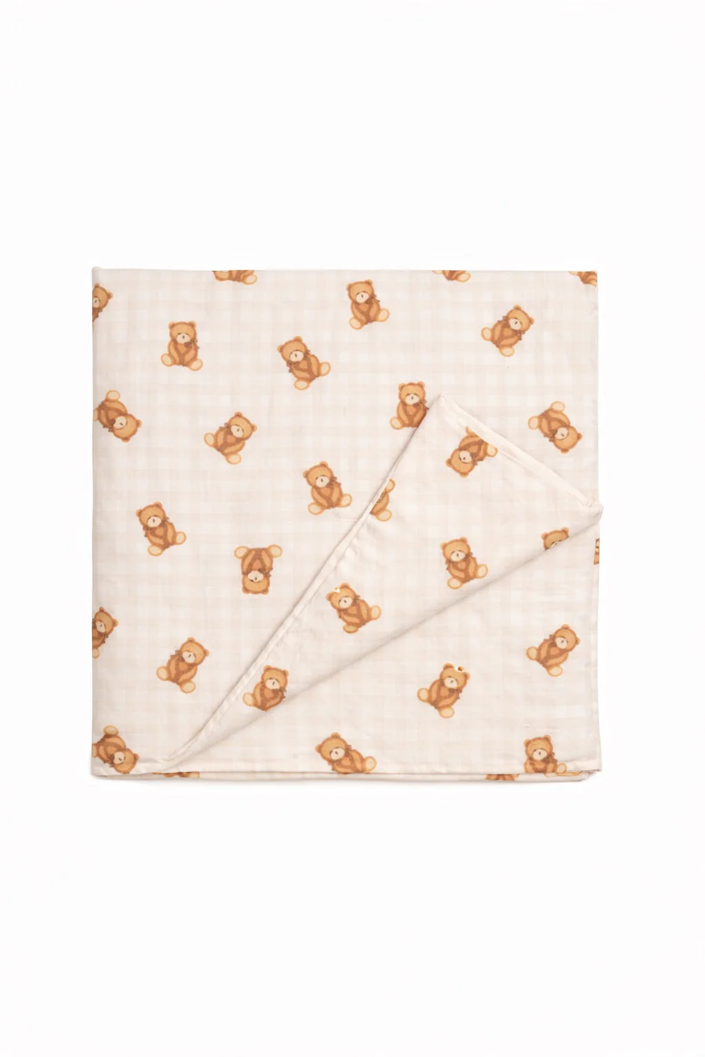 Beige Teddy Bear Gingham Crib Quilted Blanket