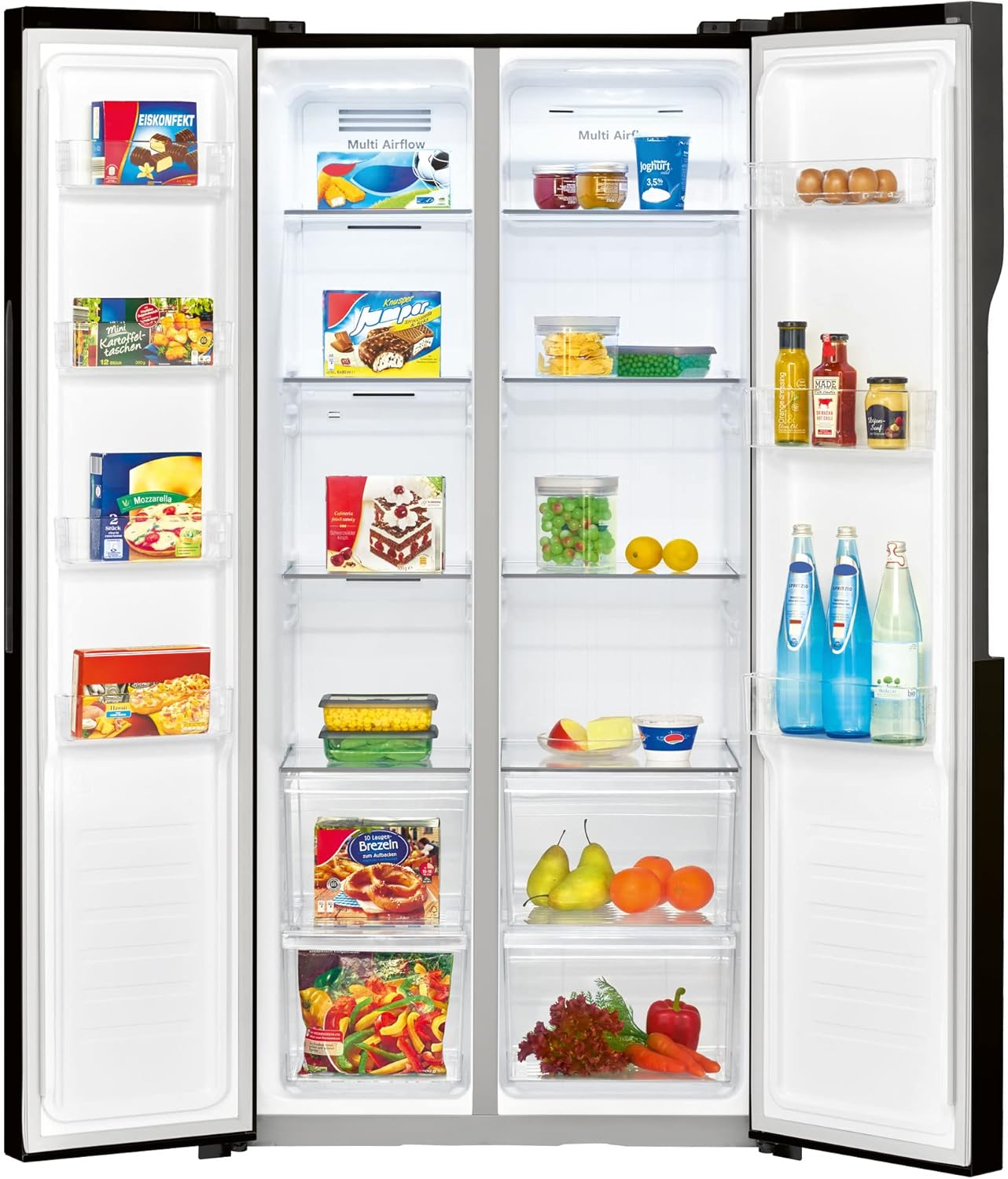 Bomann® Kühlschrank mit Gefrierfach | No-Frost Gefrierteil | 186cm Kühlschrank | 39dB | Kühl Gefrierkombination mit MultiAirflow | 320L | Kühl Gefrierkombination No-Frost | KG 7361 schwarz-inox