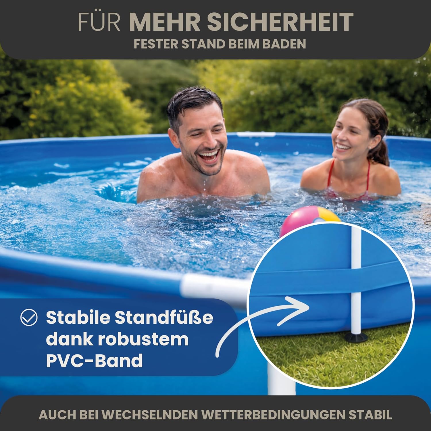 HAF - Swing Frame Pool rund Grau Fischgräte (Ø 366 cm, 91 cm tief) - Gartenpool mit 8.300 Liter - Robust, UV-geschützt & korrosionsbeständig - Stabiler Metallrahmen - Schnellaufbau ohne Werkzeug