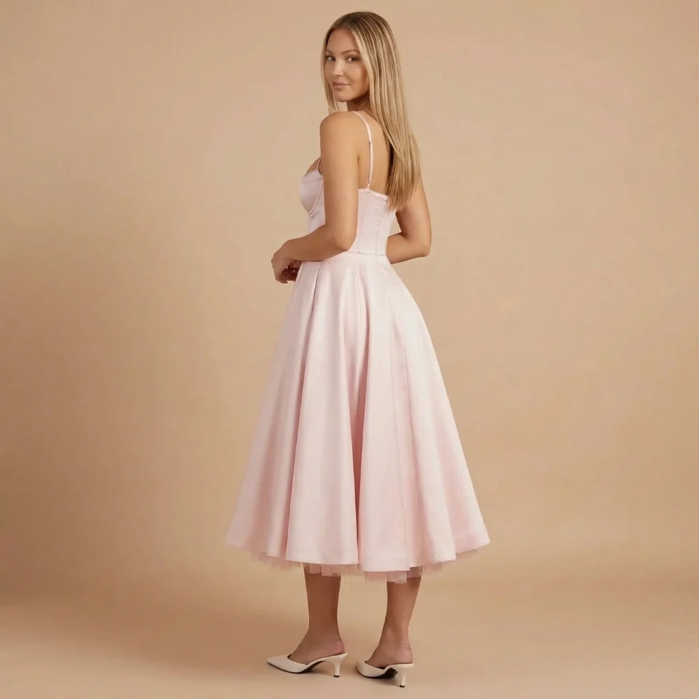Damen Cocktail-Midikleid mit Herzausschnitt und ausgestelltem Rock