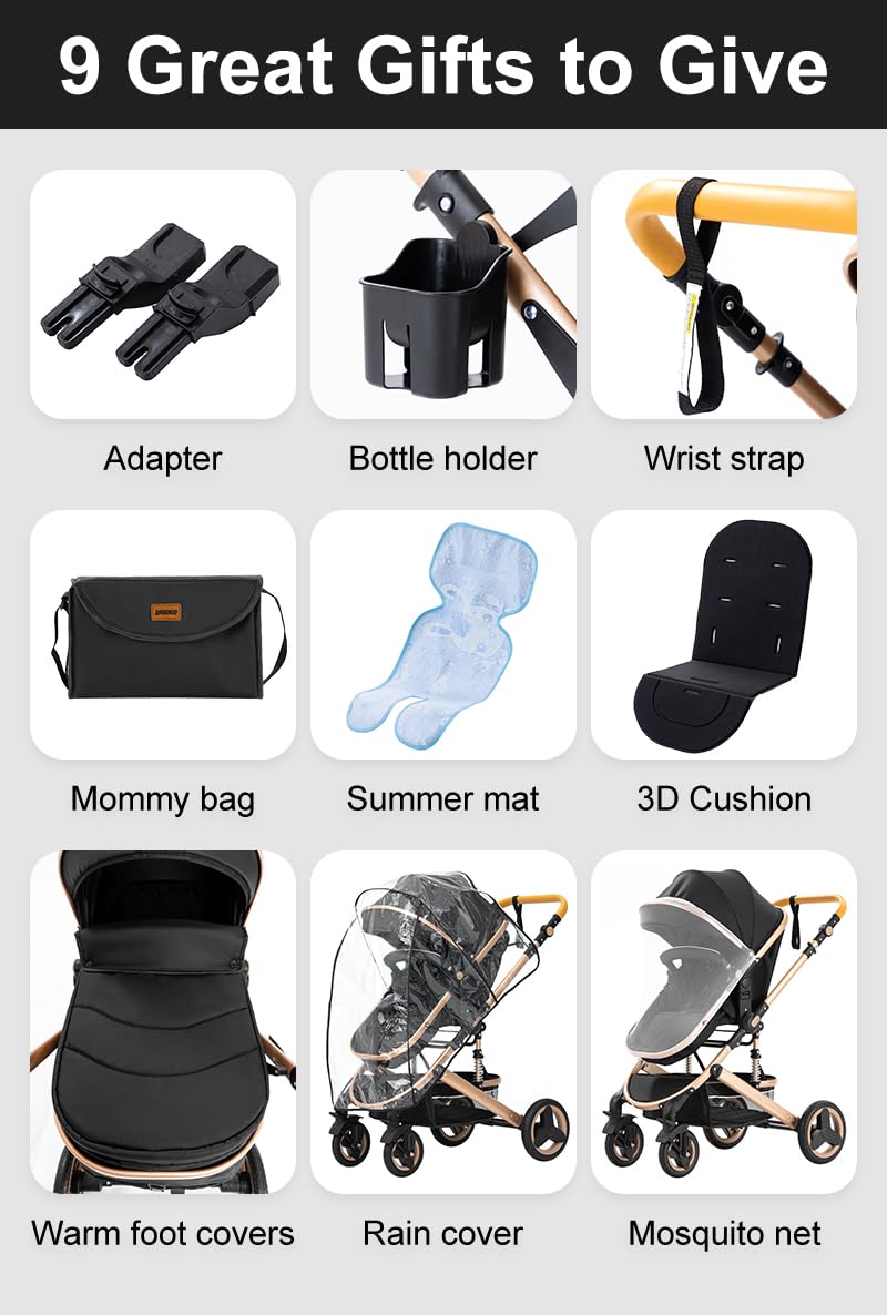 YAZOCO kinderwagen 3 in 1, Zusammenklappbar kinderwagen mit Wickeltasche,Komplettset Becherhalter,Moskitonetz, Fußabdeckung,Sitzzubehör (4 Rosa)