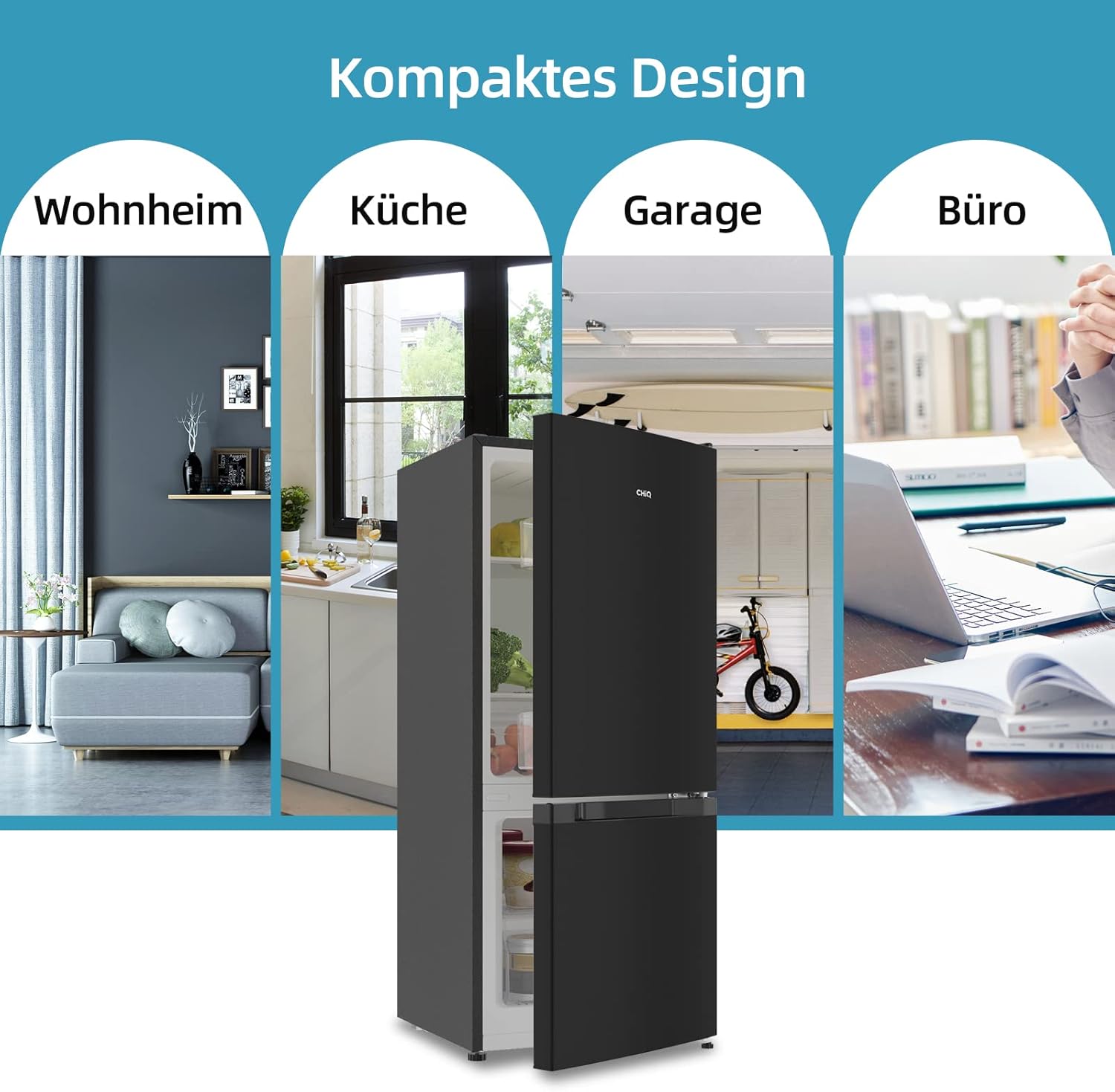 CHIQ CTT107BC Kühlschrank Klein 107 Liter, Höhe 84cm, Tiefe 55cm, Platzbedarf nur 0,3 ㎡, Mikro-Gefrierfach, Vario Box, 7 Temperaturregelstufen, geräuscharm, 87 kWh/Jahr, Schwarz