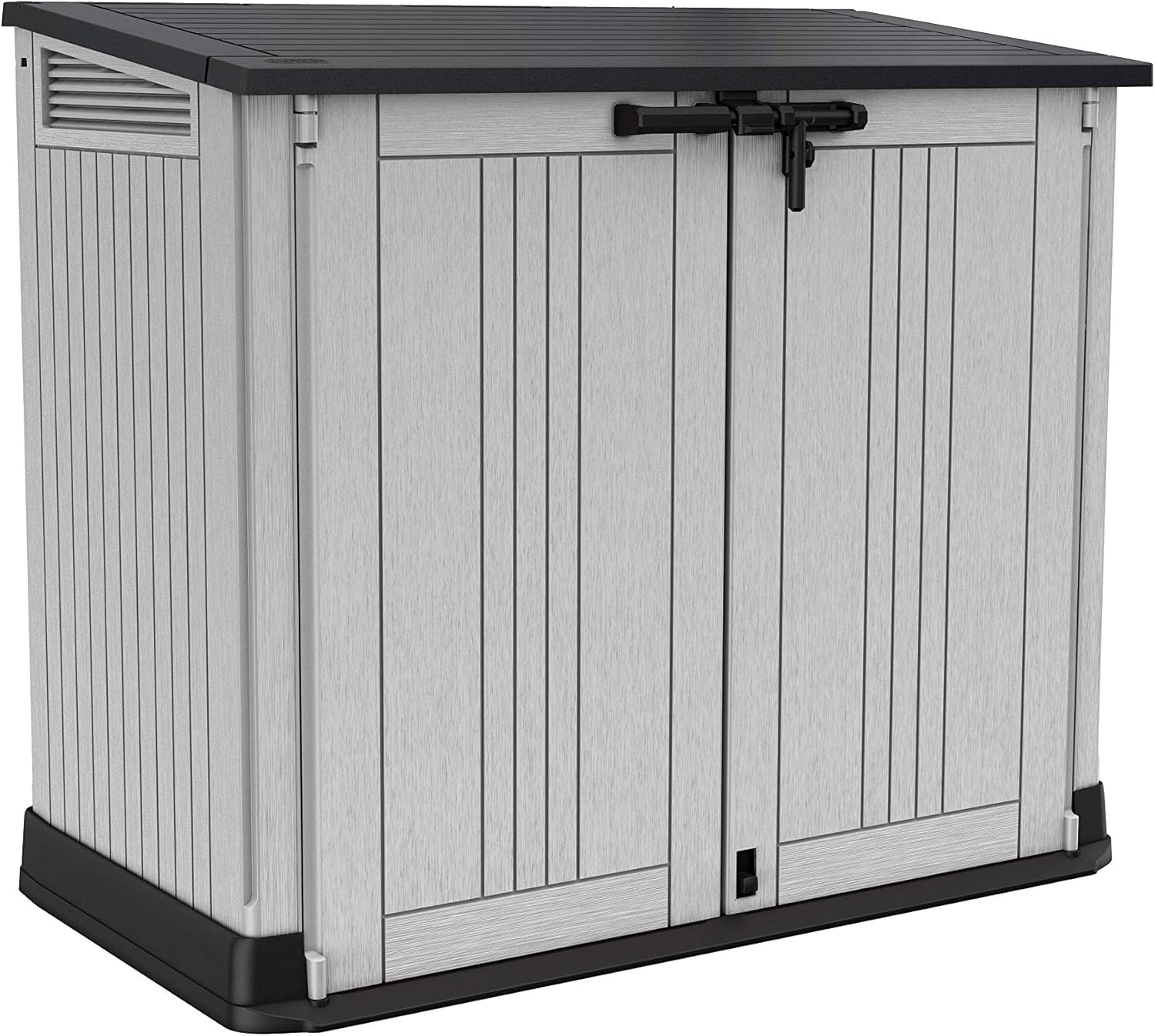 Keter Store it Out Nova Gartenschuppen für den Außenbereich, 132 x 71,5 x 113,5 cm, hellgrau mit dunkelgrauem Deckel