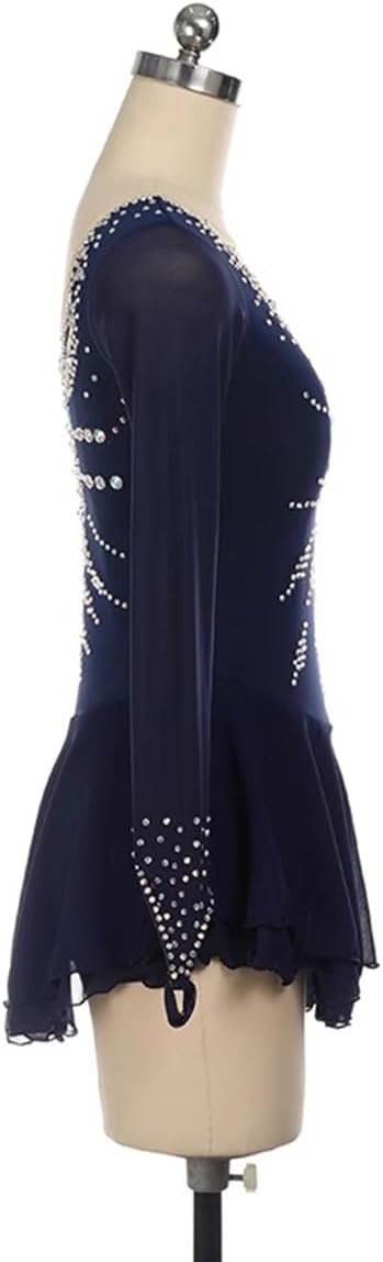 purpleq Eiskunstlauf Kleid Damen Eislaufen Rollschuh Kleid Langarm Mesh Glitzer Ballettkleid Tanzkleid Bekleidung Gymnastik Leotard Turnanzug Tanzkostüm Ballettkleid Eisllaufkleid