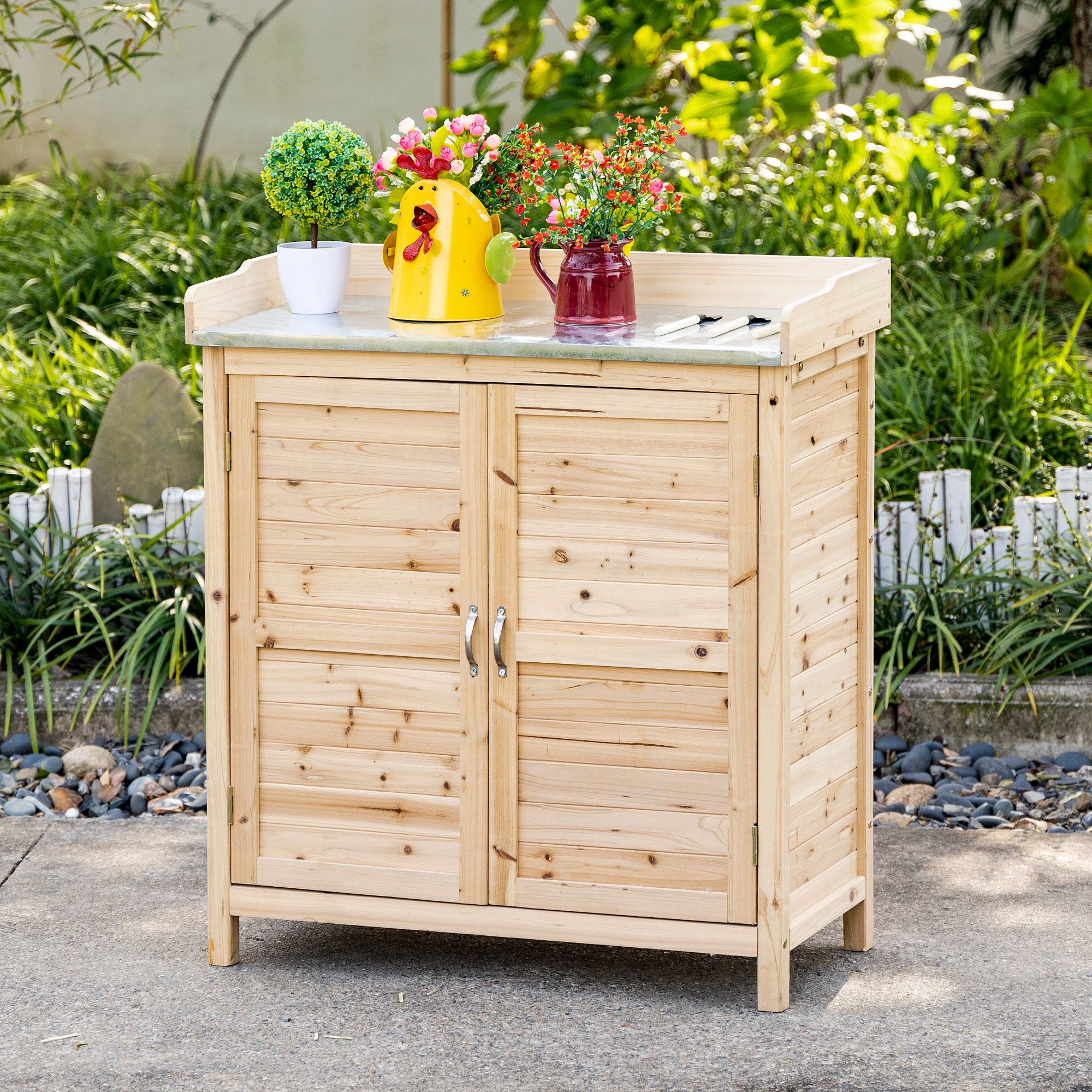 tuinkast houten apparatuur kast kast met 2 planken nature
