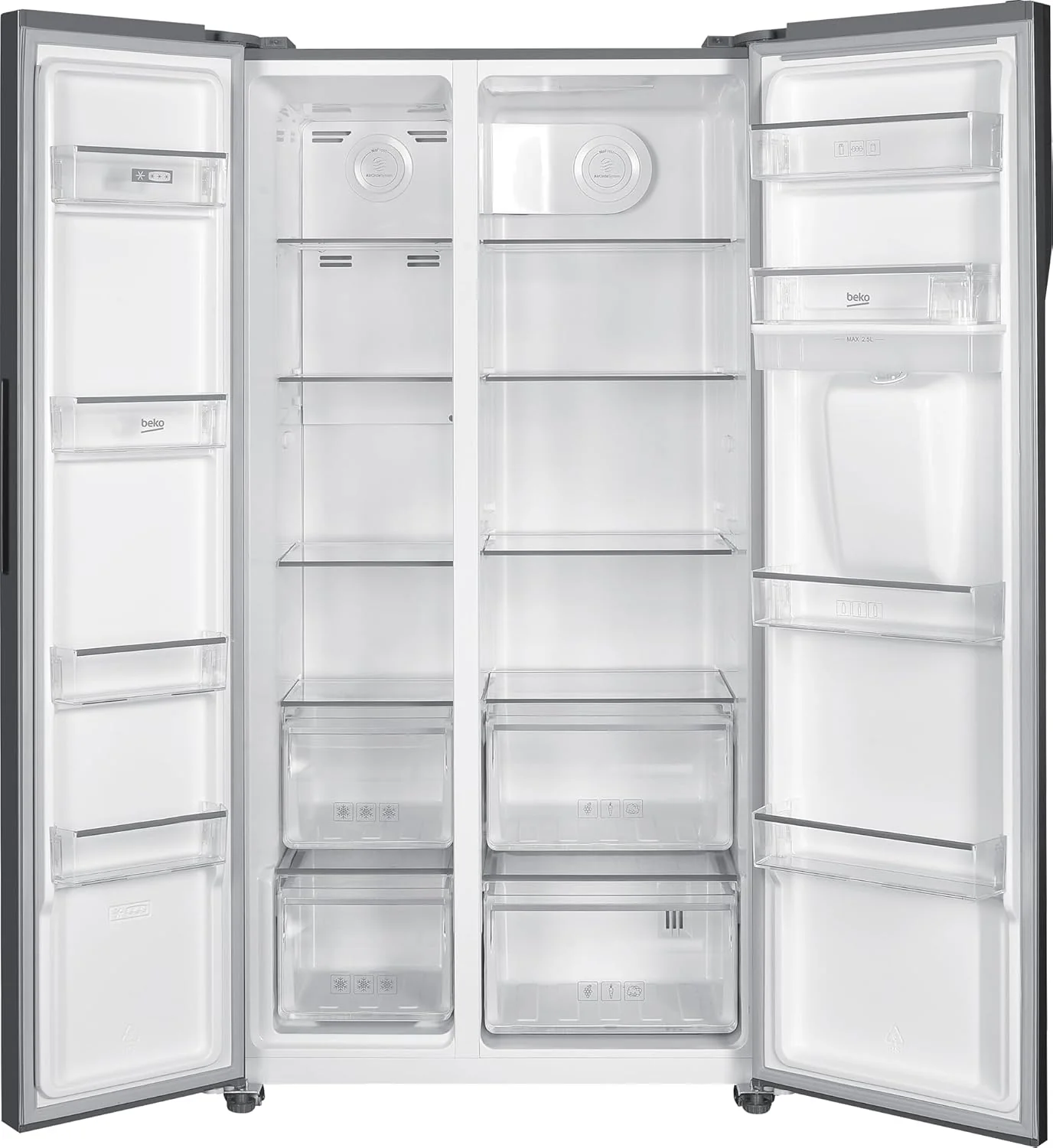Beko GNO5322WDXPN Side-by-Side, Koelkast, Vriesvak, 532 l totaalvolume, 347 liter koelruimte, 185 liter vriesruimte, multifunctioneel display, NoFrost, waterdispenser, RVS