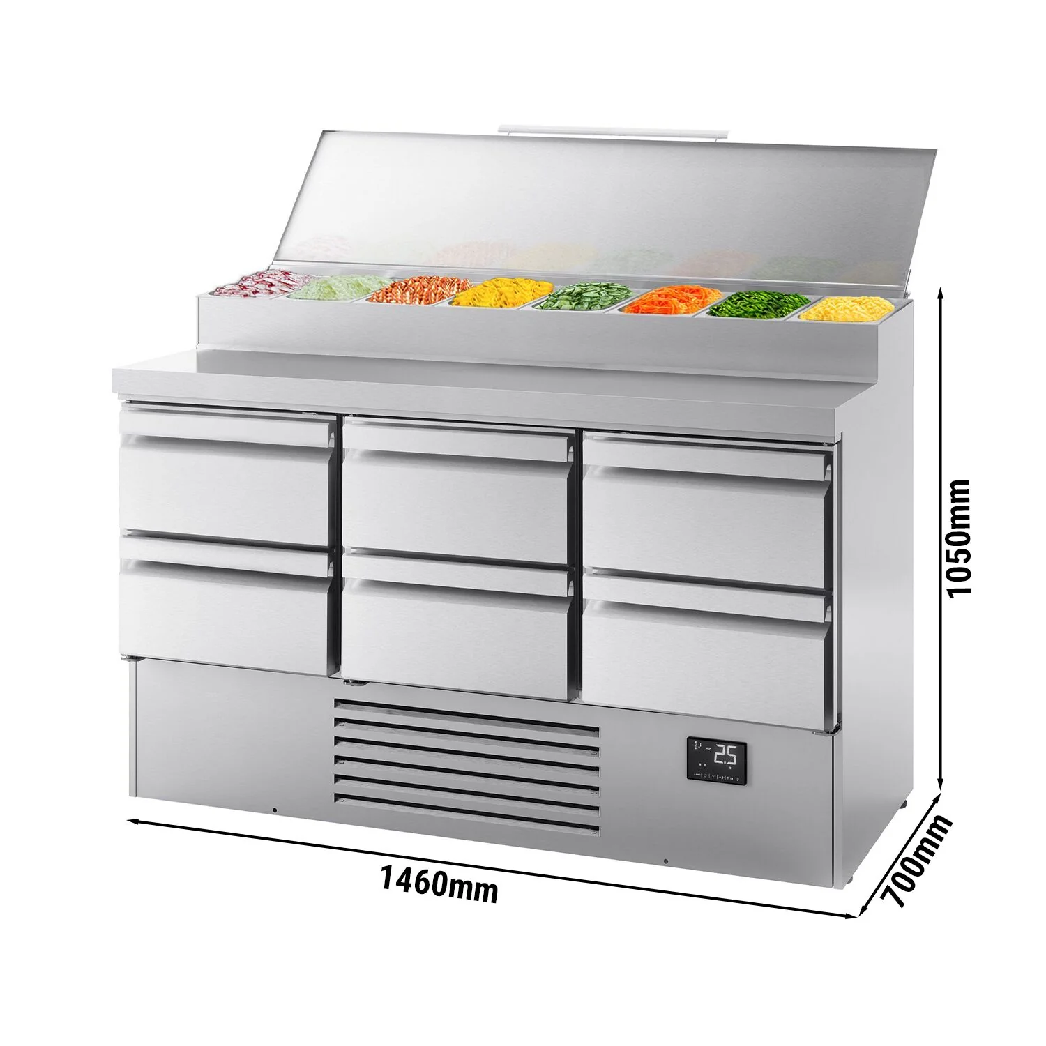 Saladette - 1460x700 mm - 6 skuffer - med lokk - for 8x GN 1/4 beholdere