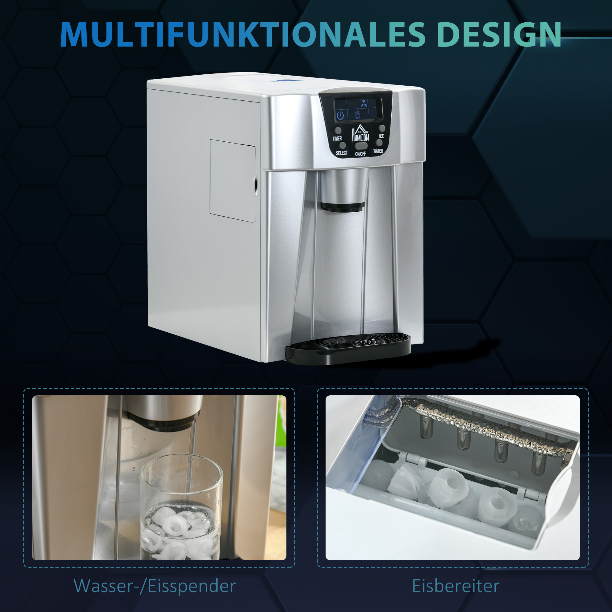 IJsblokjesmachine IJsblokjesmaker Ice-Maker, Timerfunctie, 25,2 cm x 38,9 cm x 36,3 cm, Zilver