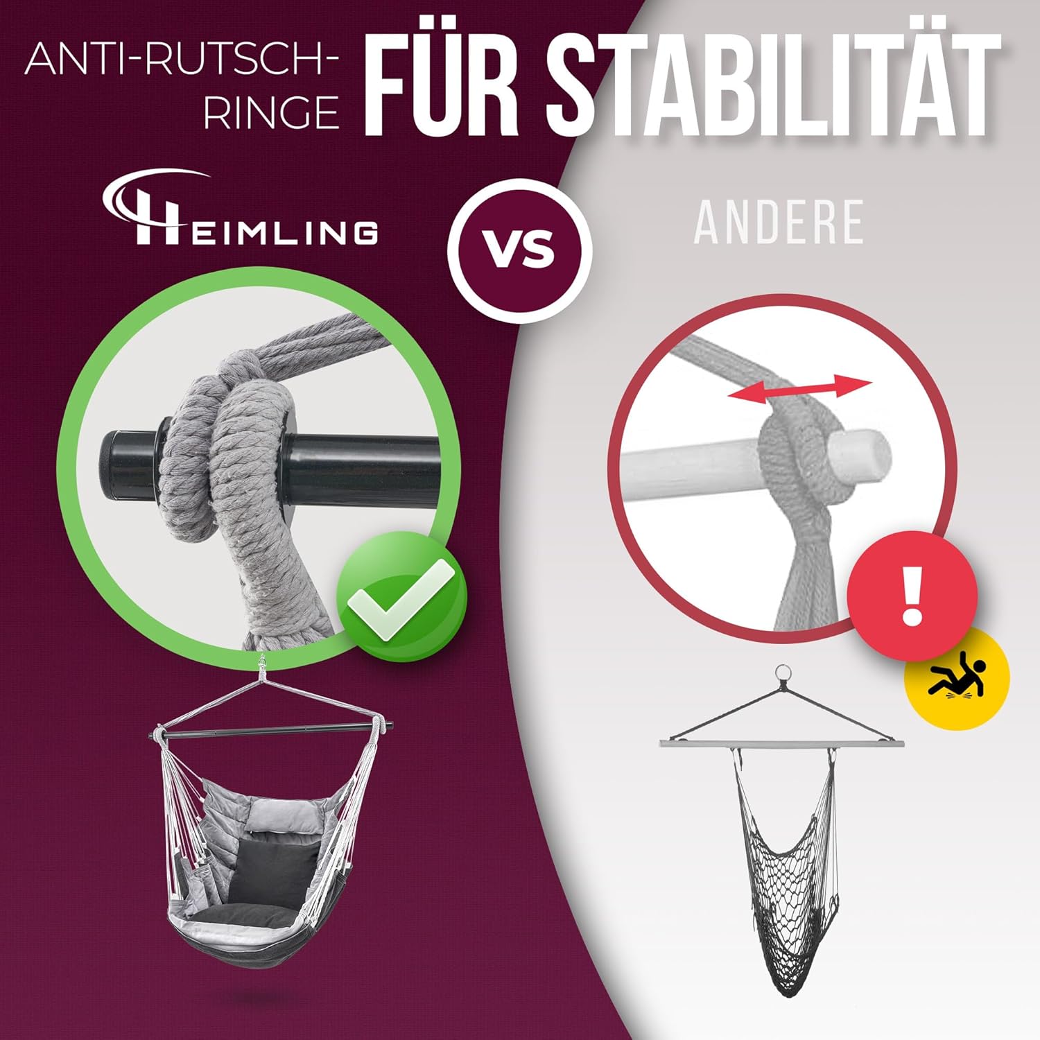 Hängesessel High-Class Outdoor & Indoor XXL [All Inclusive Paket mit Aufhängung + 3 Kissen] Kinder & Erwachsene bis 150 kg | Hängematte Wohn- Schlafzimmer, Garten Balkon Terrasse