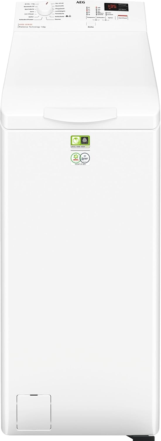 AEG Waschmaschine Toplader, Serie 6000 ProSense: Mengenautomatik, 6 kg, EEKL A, SoftOpening Trommeldeckelöffnung, Wasserschutzalarm, Wasserstoppschlauch, Inverter Motor, 1400 U/min, LTR6A41460