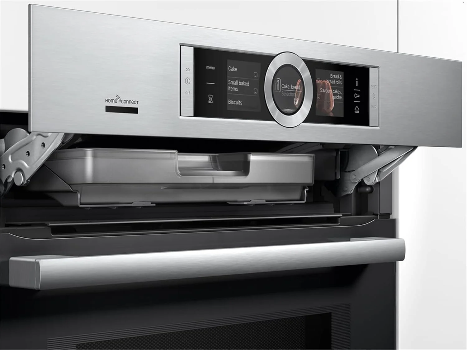 Bosch HMG7361B1, Serie 8 smarter Einbau-Backofen mit Mikrowellenfunktion, 60 x 60 cm, Made in Germany, Schwarz, Air Fry, Digitaler Bedienring, Touchdisplay, Automatikprogramme, Reinigungsunterst��tzung