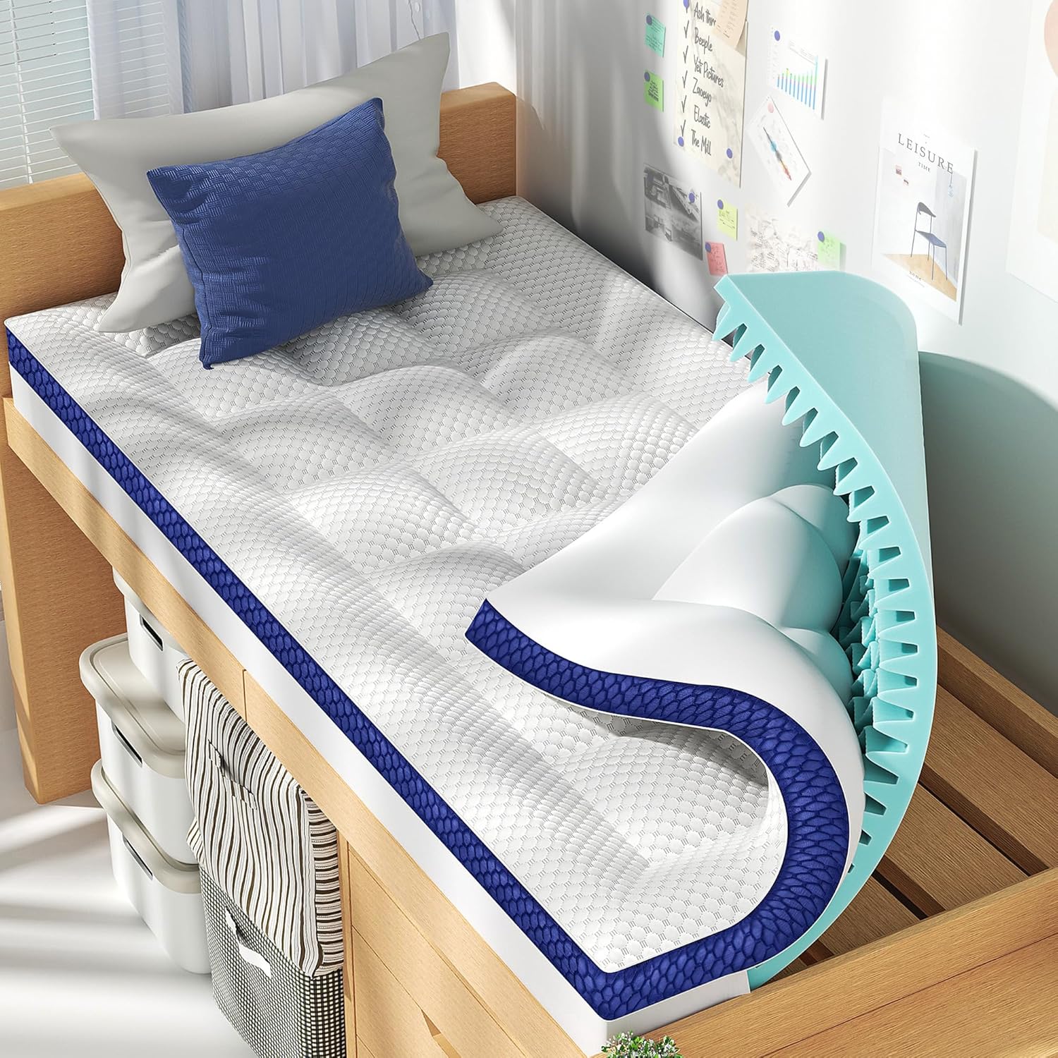 BEDELITE King Mattress Topper Dual Layer 4 Inch Memory Foam Mattress Topper. 2 Inch Pilow Top Mattress Pad and 2 Inch Premium Gel Foam Mattress. with Stretchable Pockets Up to 6-24