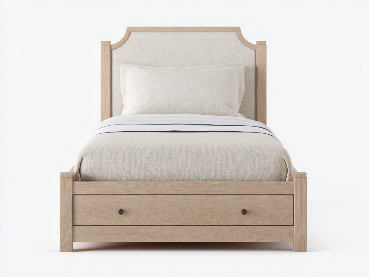 Einzelbett Holz mit gepolstertem Kopfteil 205x95x108 cm - Eiche Hell - Modernes Design - Geeignet für Schlafzimmer