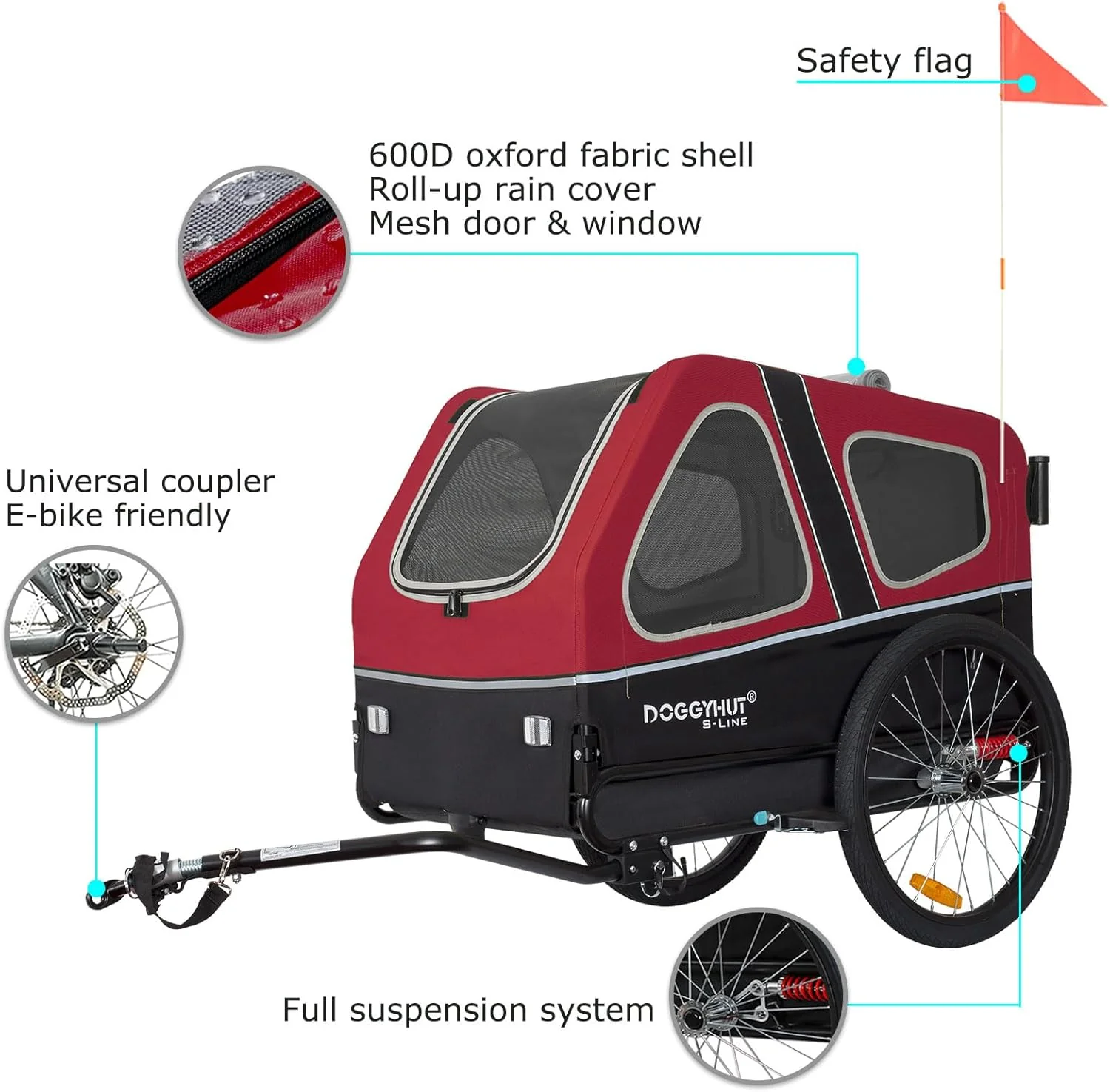 Doggyhut S-Line XL Hundeanhänger & Hundebuggy mit Federung 2 in 1 Hunde Fahrradanhänger Jogger gefedert bis 45 kg