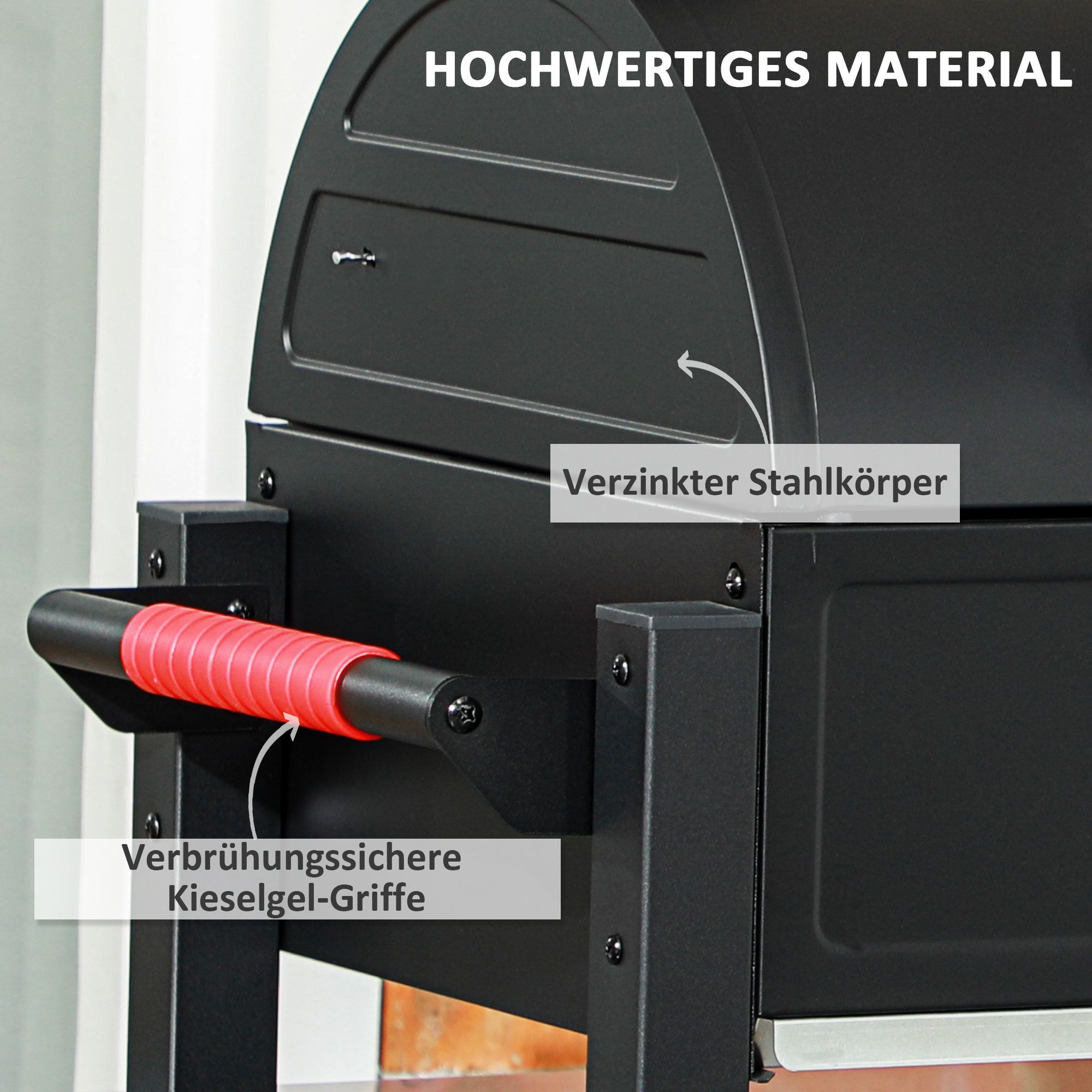 Outsunny Houtskoolgrill met Deksel, Warmhoudrooster, Aslade, Thermometer, Roestvrij, 68,5x50x54cm, Zwart/Rood
