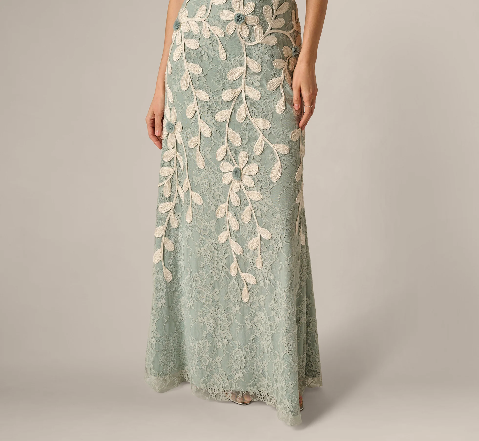 Lace Soutache Embroidery Halter Gown