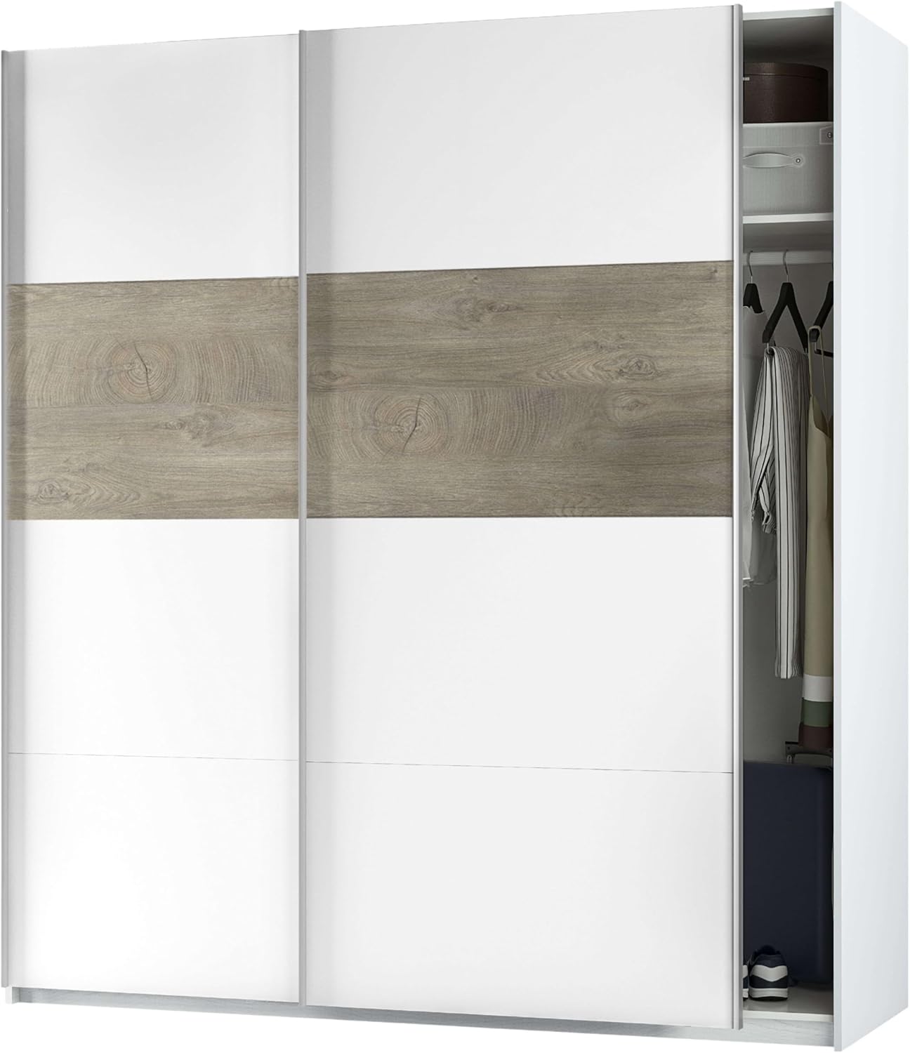 Habitdesign ARM182A - Armario 2 Puertas Correderas para Dormitorio o Habitación, Modelo Aikos, Acabado en Blanco Artik y Roble Alaska, Medidas: 180 cm (Largo) x 200 cm (Alto) x 60 cm (Fondo)