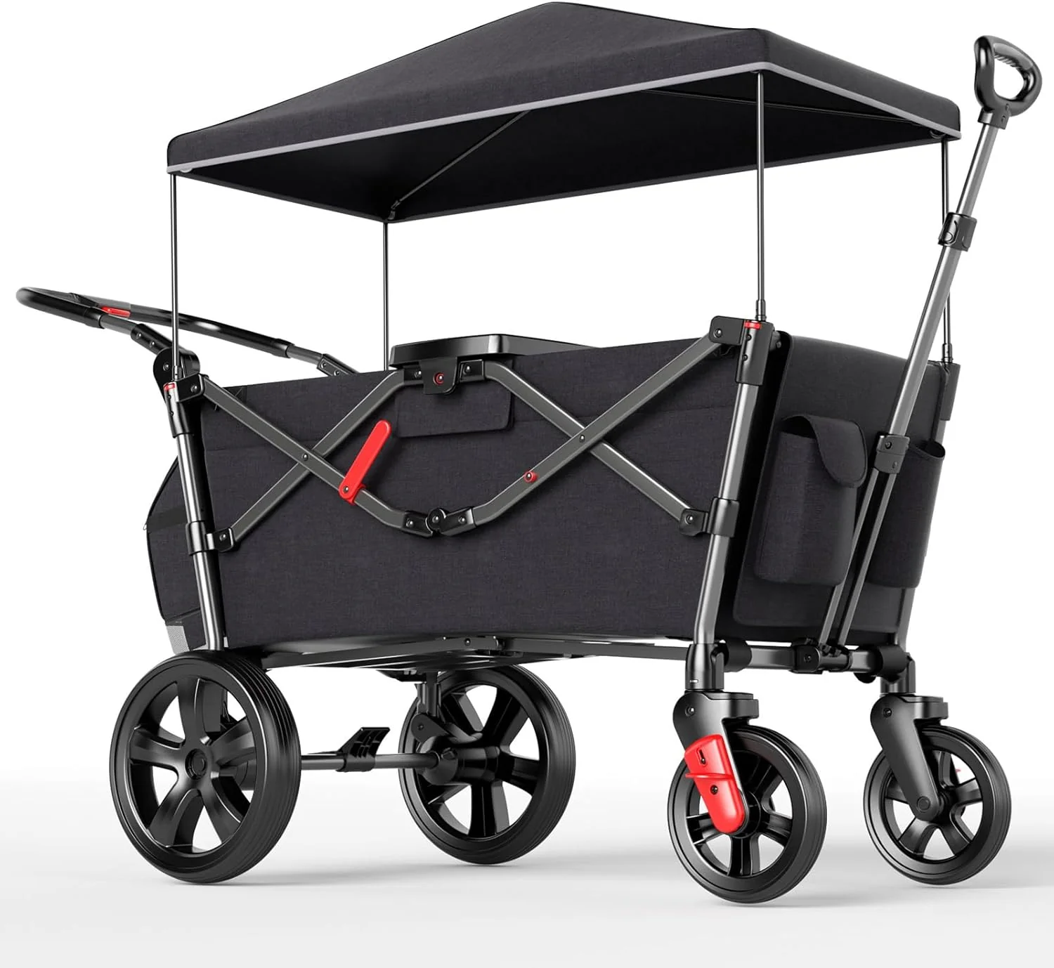 EVER ADVANCED Bolderkar voor 2 kinderen Opvouwbaar met dak, kinderwagen 2x5-punts veiligheidsgordel met luiertas, bolderkar met zitje, handwagen transportwagen, trekken & duwen, voetrem