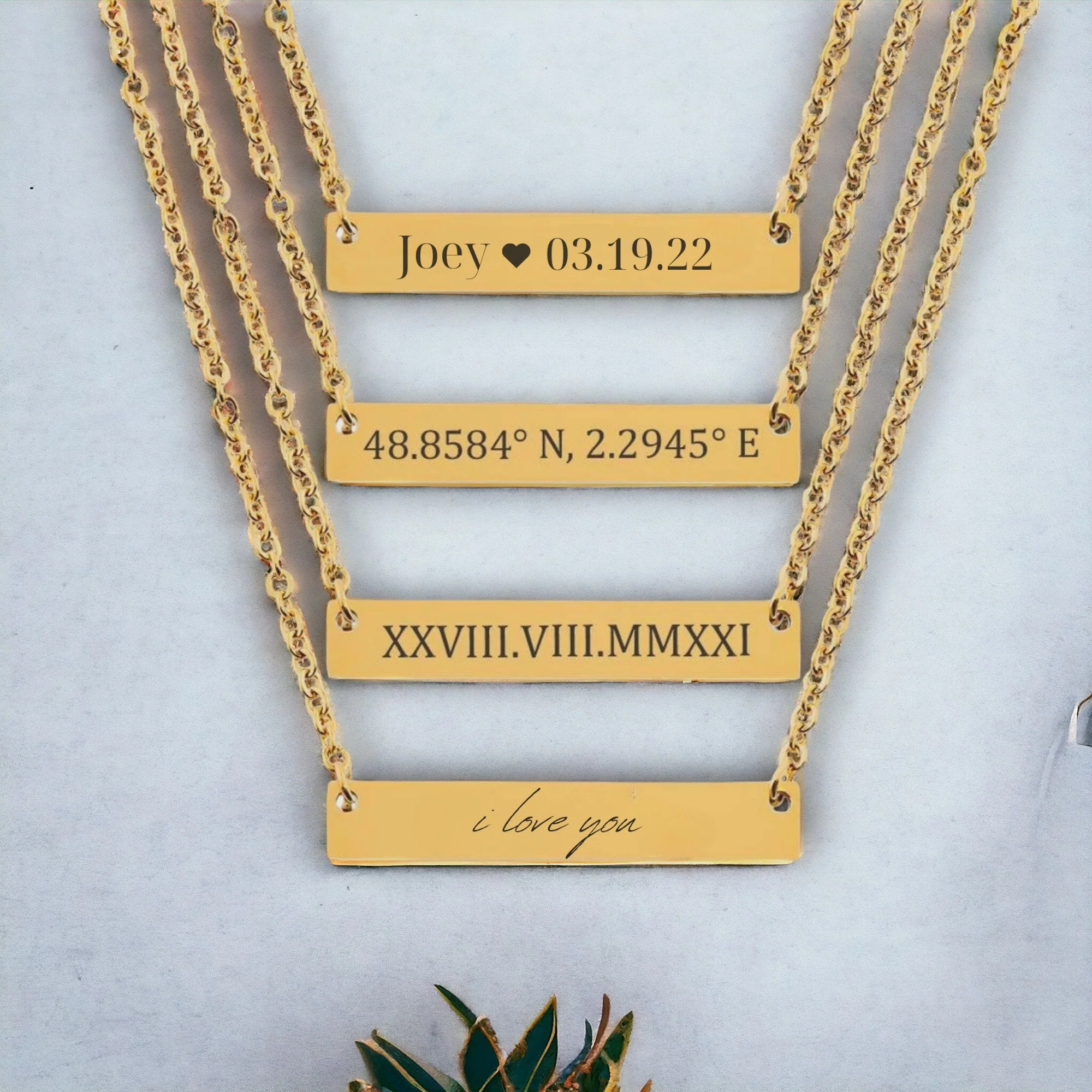 Custom Bar Necklace, Name Plate Necklace, Coordinate Necklace, Gold Bar Necklace