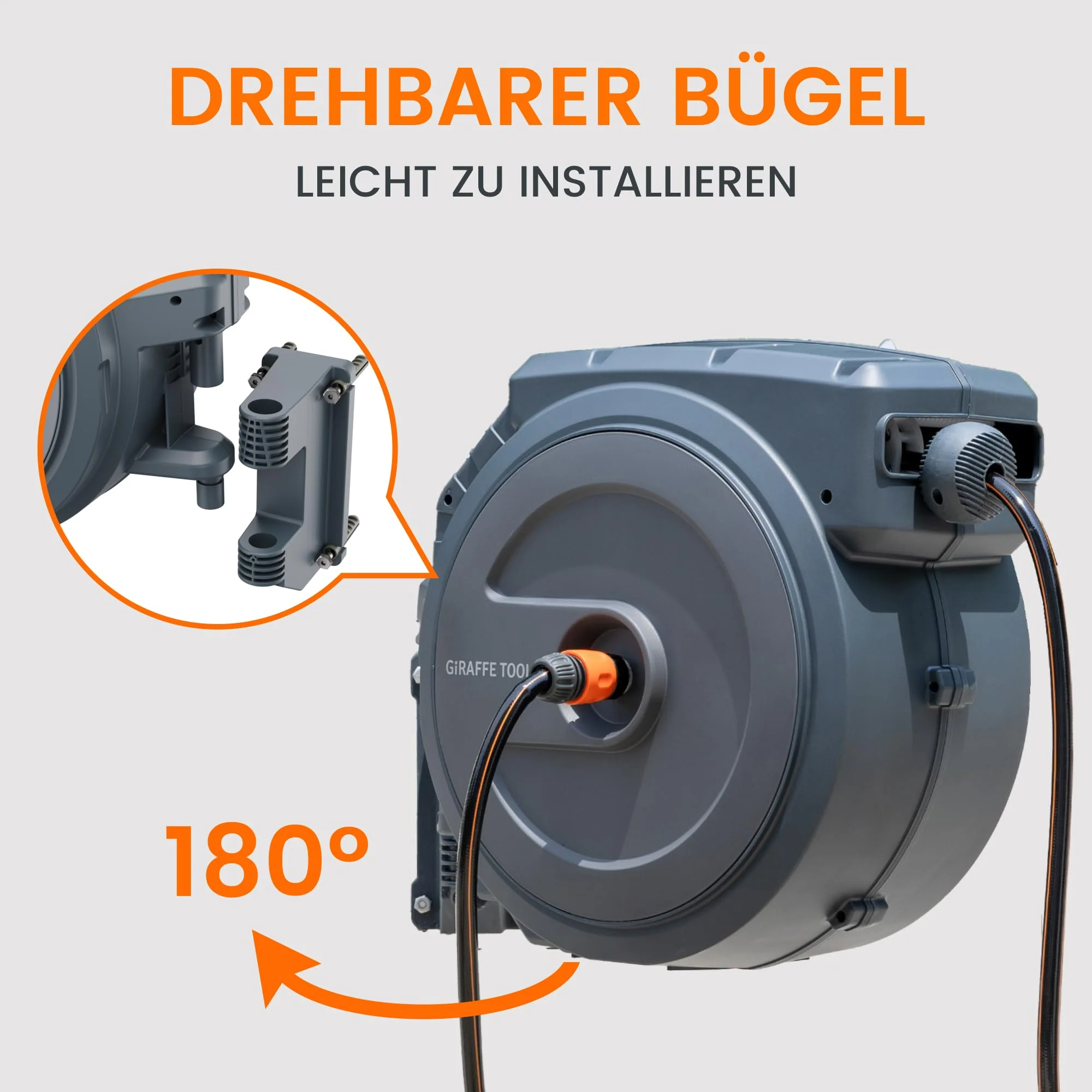 2025 Giraffe Tools Wandgemonteerde Slangbox 35m + 2m, automatische tuinslangoproller 180�� draaibaar met 7 sproeipatronen en aansluitslang