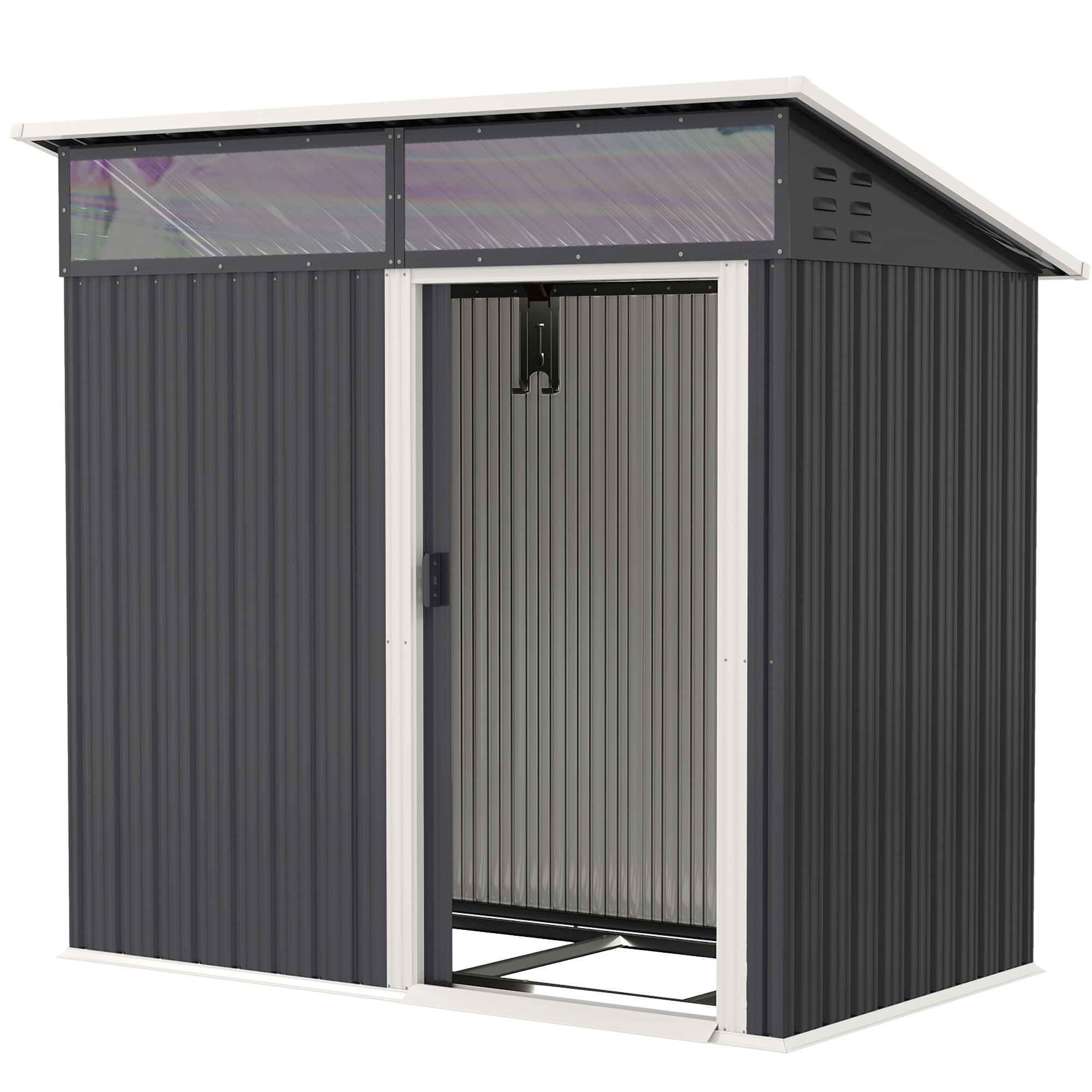 Outsunny Tuinschuur, Gereedschapsschuur met Vensters, Ventilatieopeningen, Schuifdeur, Waterdicht Staal, Weerbestendig, Donkergrijs