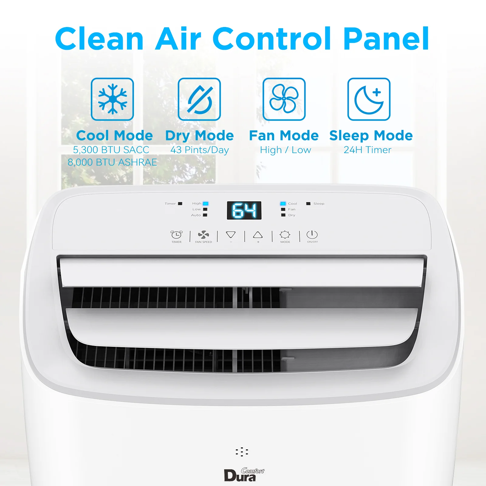 2025 DuraComfort Draagbare Airconditioner 8000 BTU (ASHRAE) / 5300 BTU (SACC) 3-in-1 Stil, voor Kamers tot 200 vierkante voet