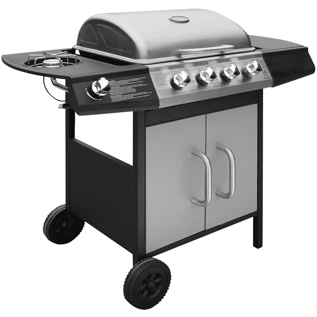 Grill gazowy 2025, 4+1 strefy gotowania, czarno-srebrny, V8143