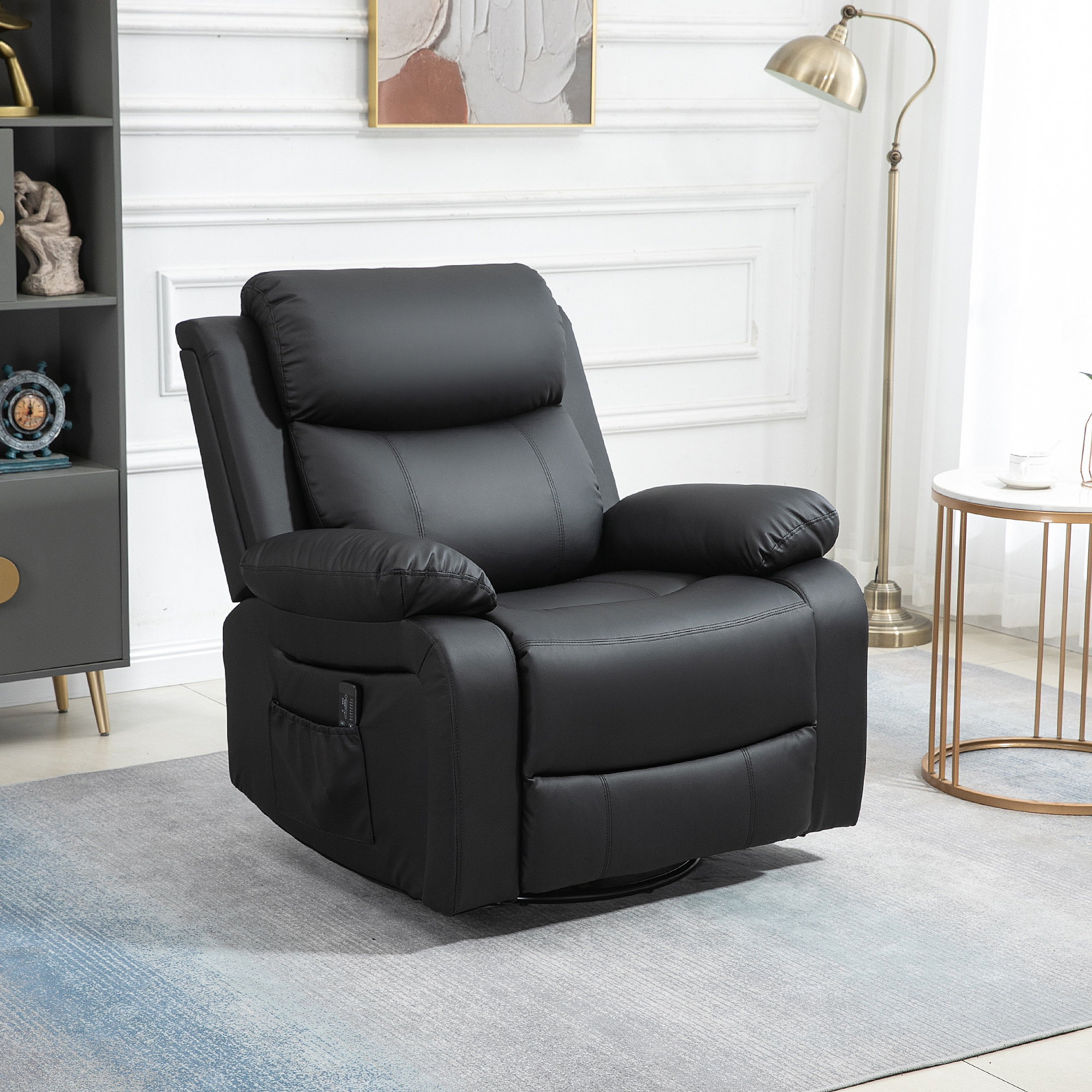 Massagestoel met 8 trillingskoppen, relaxfauteuil, verstelbare rugleuning en voetsteun, zwart
