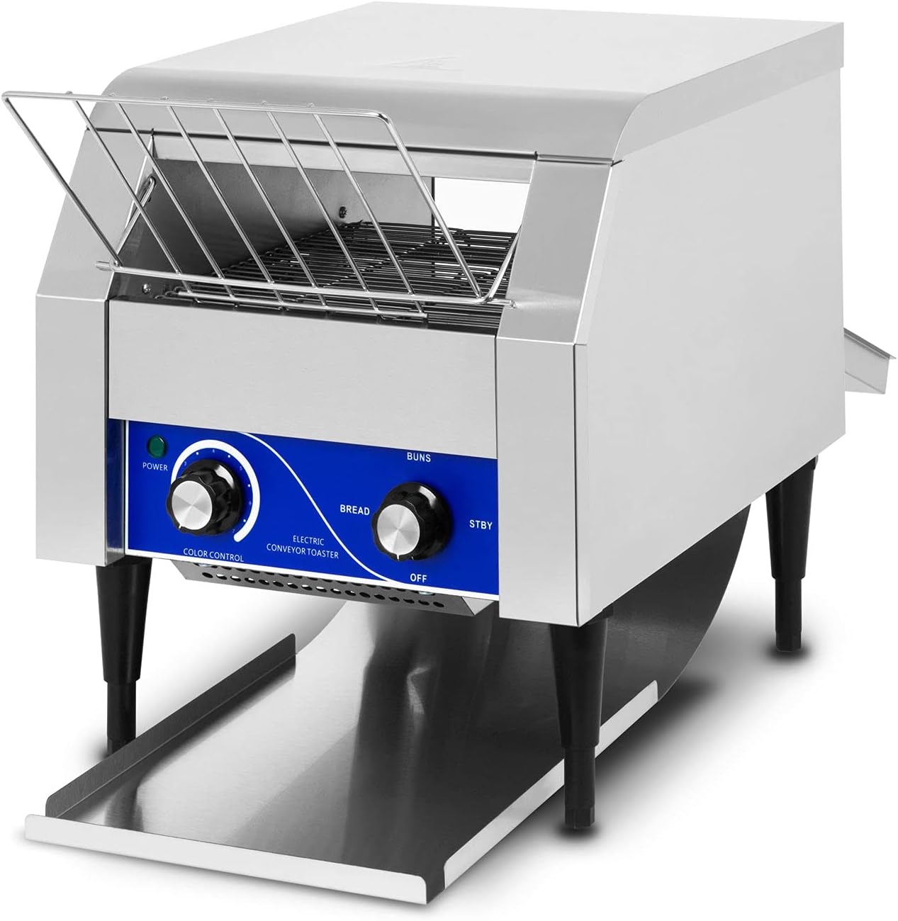vertes Durchlauftoaster Toaster mit Laufband aus Edelstahl (1940W, 230V, Gastro Profi für Toast und Burger Buns, Zugabefach, 2 Ausgabefächer, 7 Geschwindigkeitsstufen, Krümelschublade, 2 Modi)