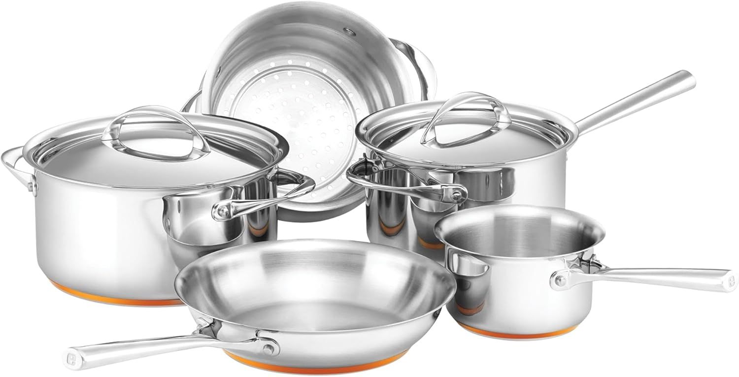 Essteele Per Vita Stainless Steel 5-Piece Cookware Set, Compatible with All Cooktops, Copper Base, Dishwasher and Oven Safe