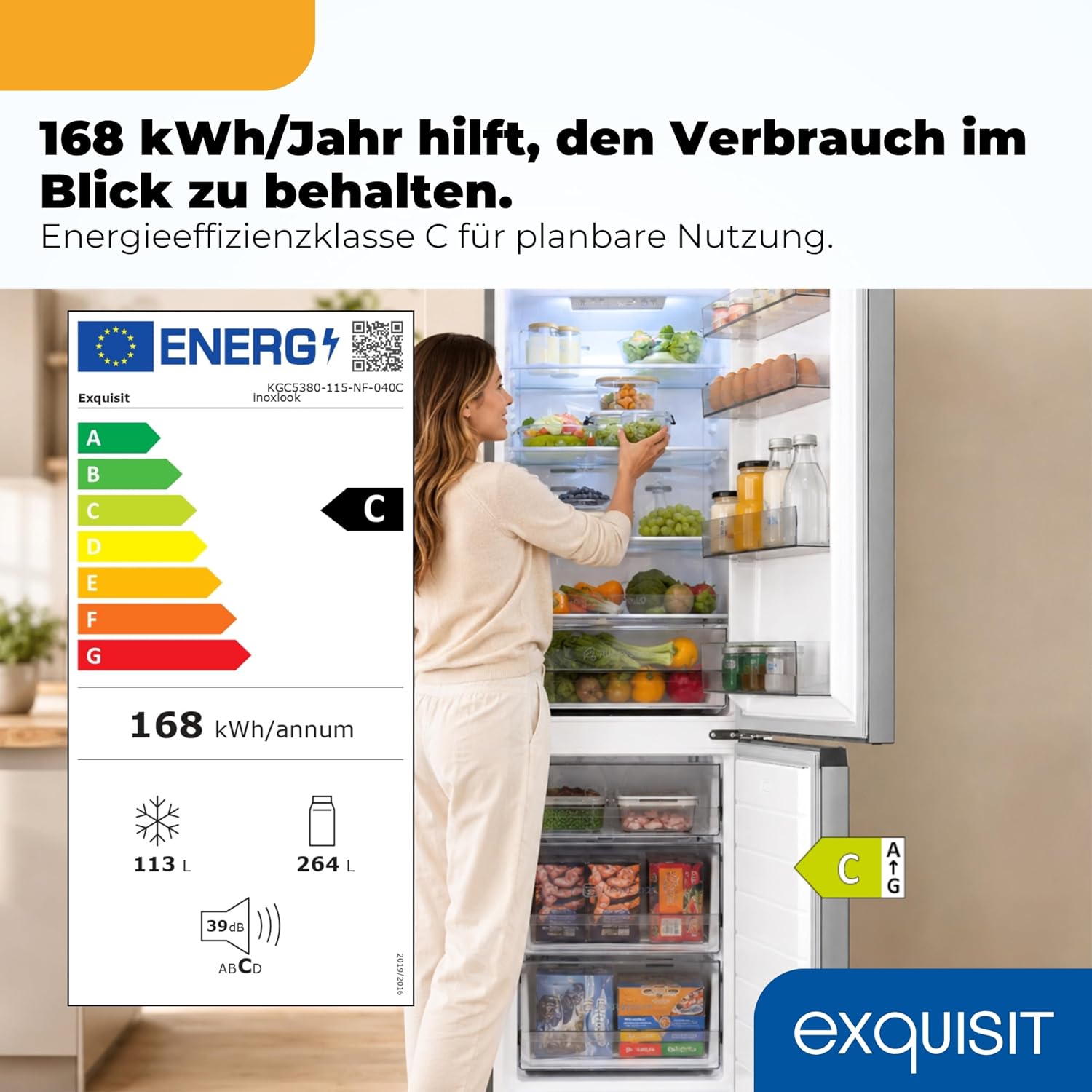 Exquisit Kühl-Gefrierkombination 377 l No Frost, Inoxlook
