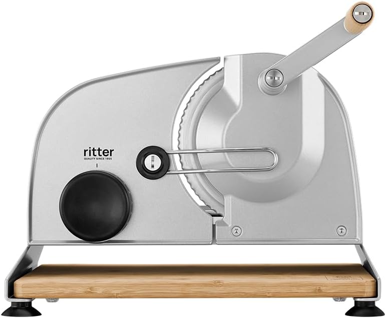 ritter Allesschneider amano 5, manueller Allesschneider mit leichtgängiger Handkurbel, made in Germany, silbermetallic