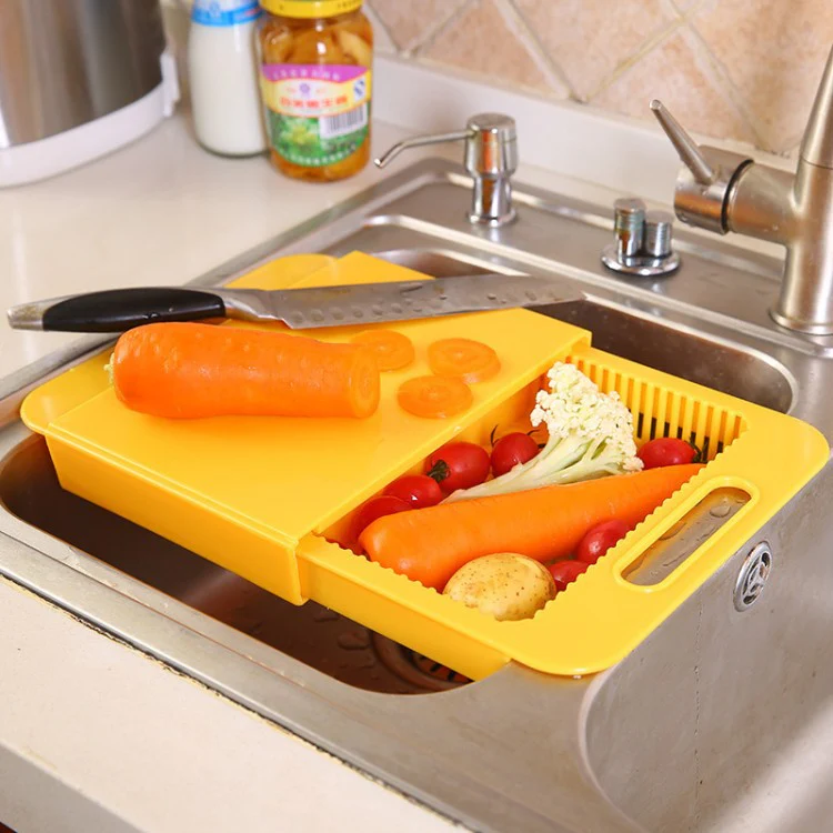 Multifunction Kitchen Cutting Board with Drain Basket & Sink �?Smart Chopping Board for Vegetables, Meat & Meal Prep