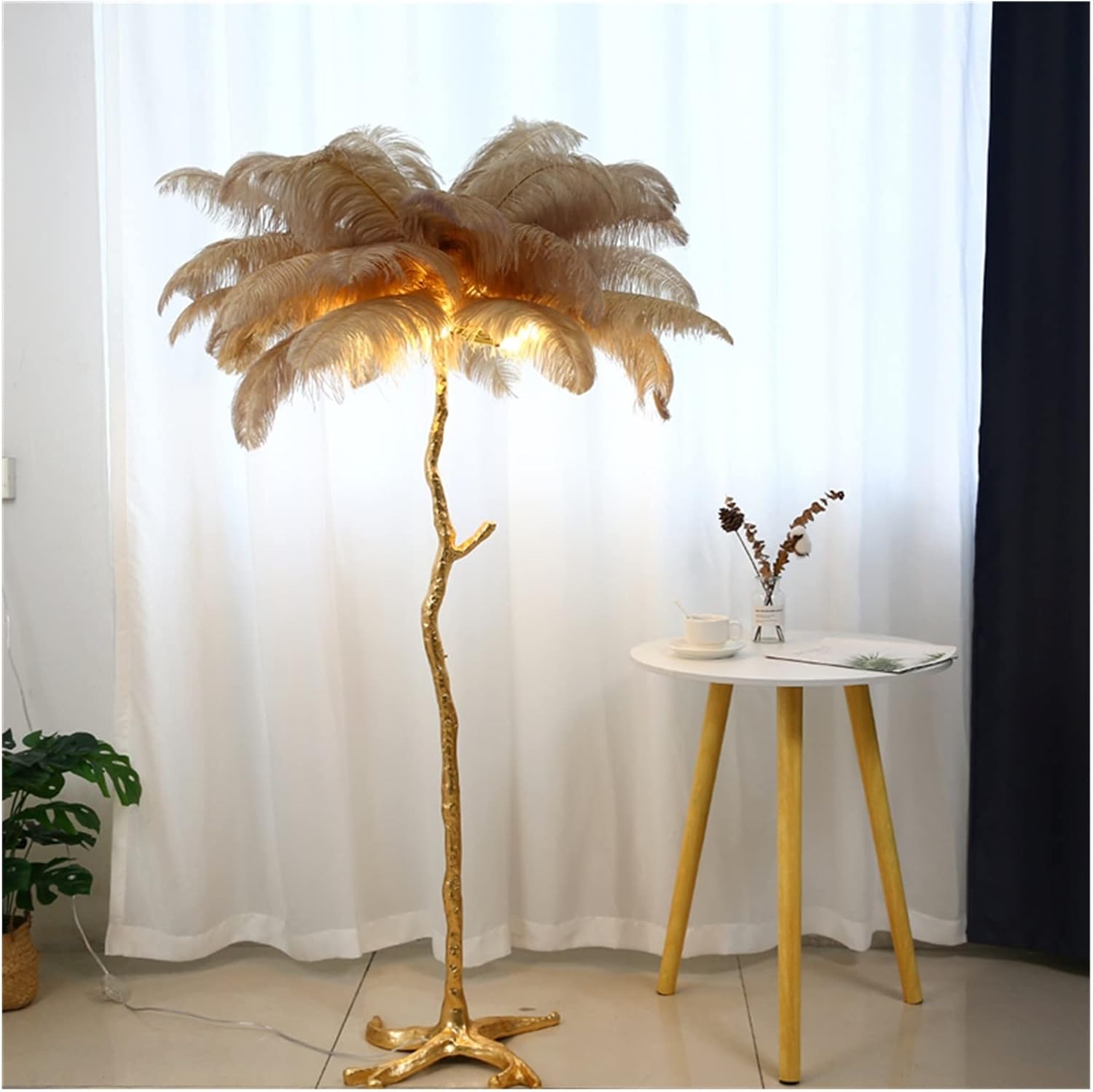 Nordische Feder-Stehlampe, modernes Luxus-LED-Zweig-Design, für Wohnzimmer und Schlafzimmer, Dekoration, weiches Stehlicht, 120 cm Höhe, eleganter Akzent für Zuhause