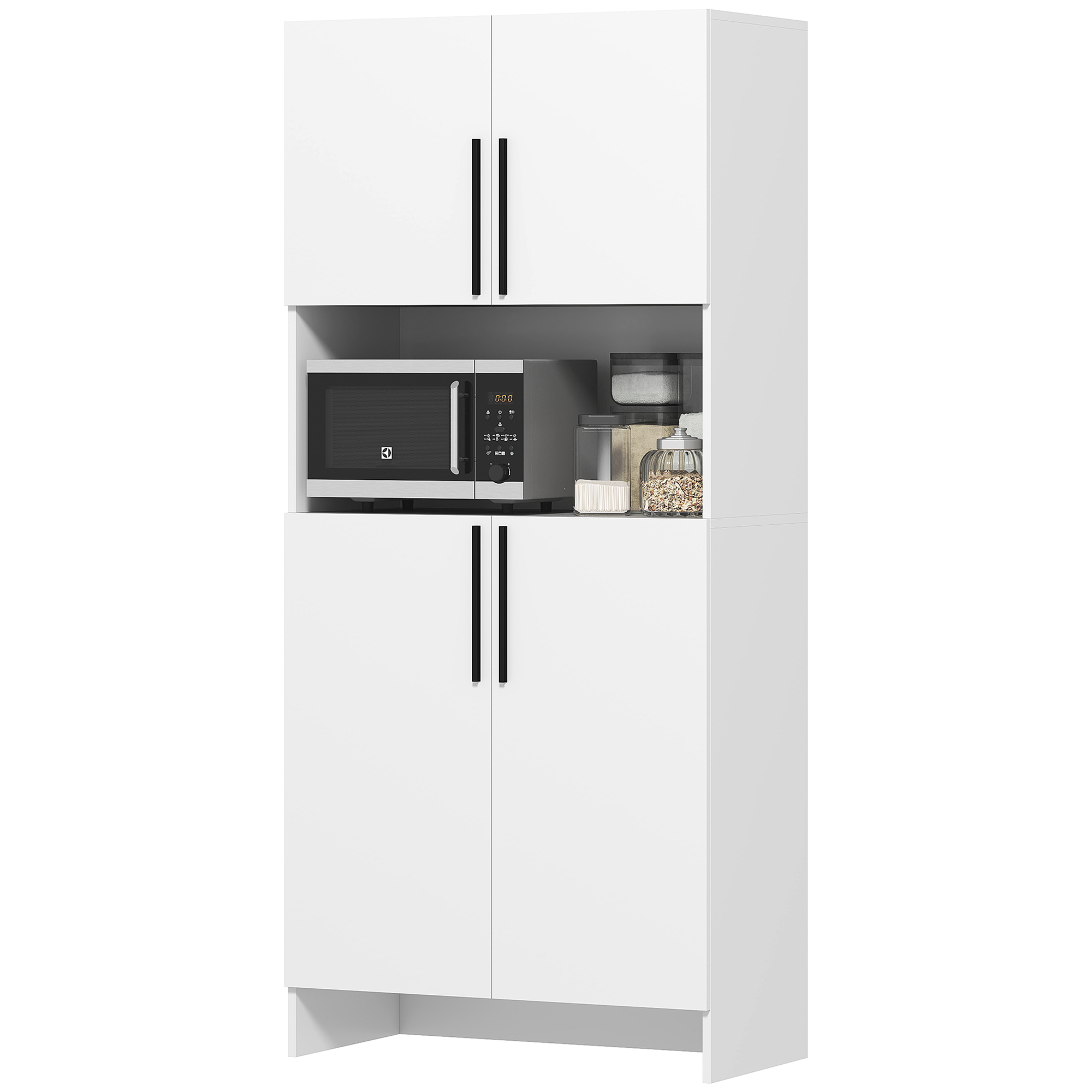 HOMCOM Keukenkast, Voorraadkast voor Keuken, Woonkamer, Eetkamer, Kasten, Rekken, Magnetronplank, Spaanplaat, Wit