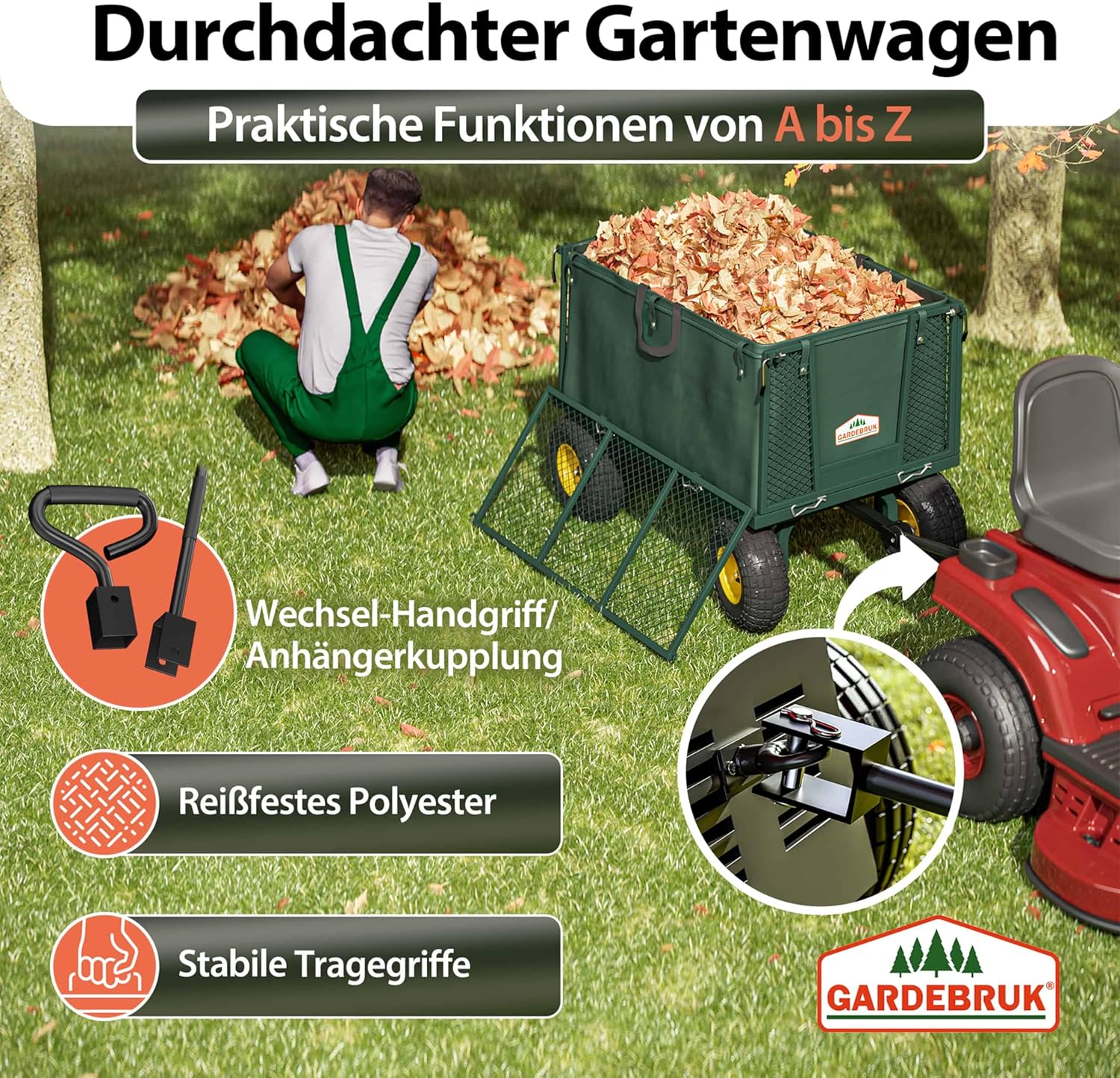 GARDEBRUK® Bollerwagen 550kg Belastbar Klappbar Stabil Herausnehmbare Plane Gerätewagen Handwagen Garten Gartenkarre Gartenwagen Transportwagen Karre