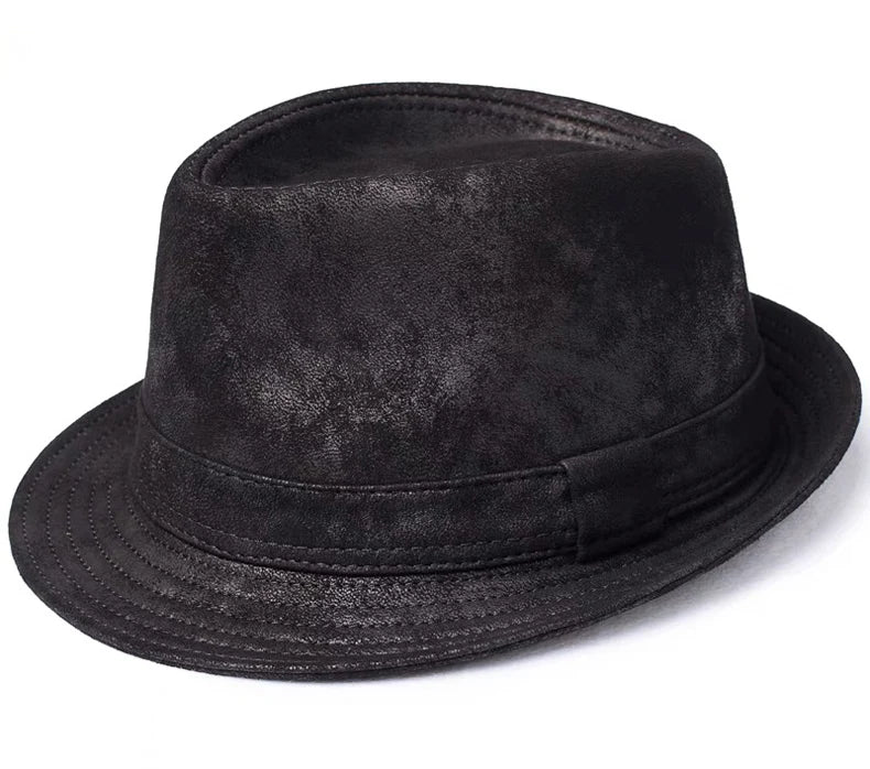 Belcastel Distressed Genuine Leather Trilby Hat