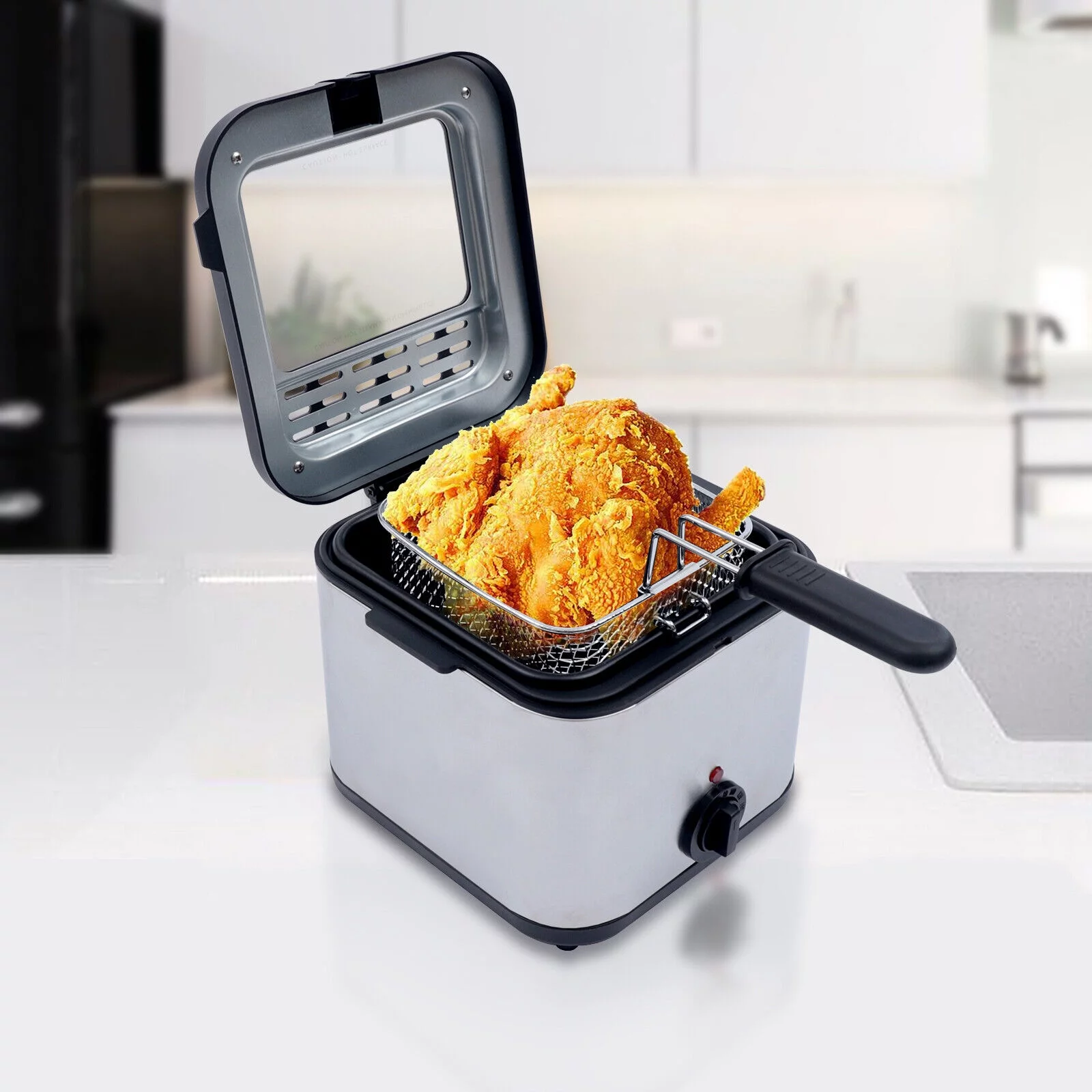 2025 Compacte Frituurpan van 1000W en 2,5L met Mand, Transparant Venster en Olie-afvoerhaak