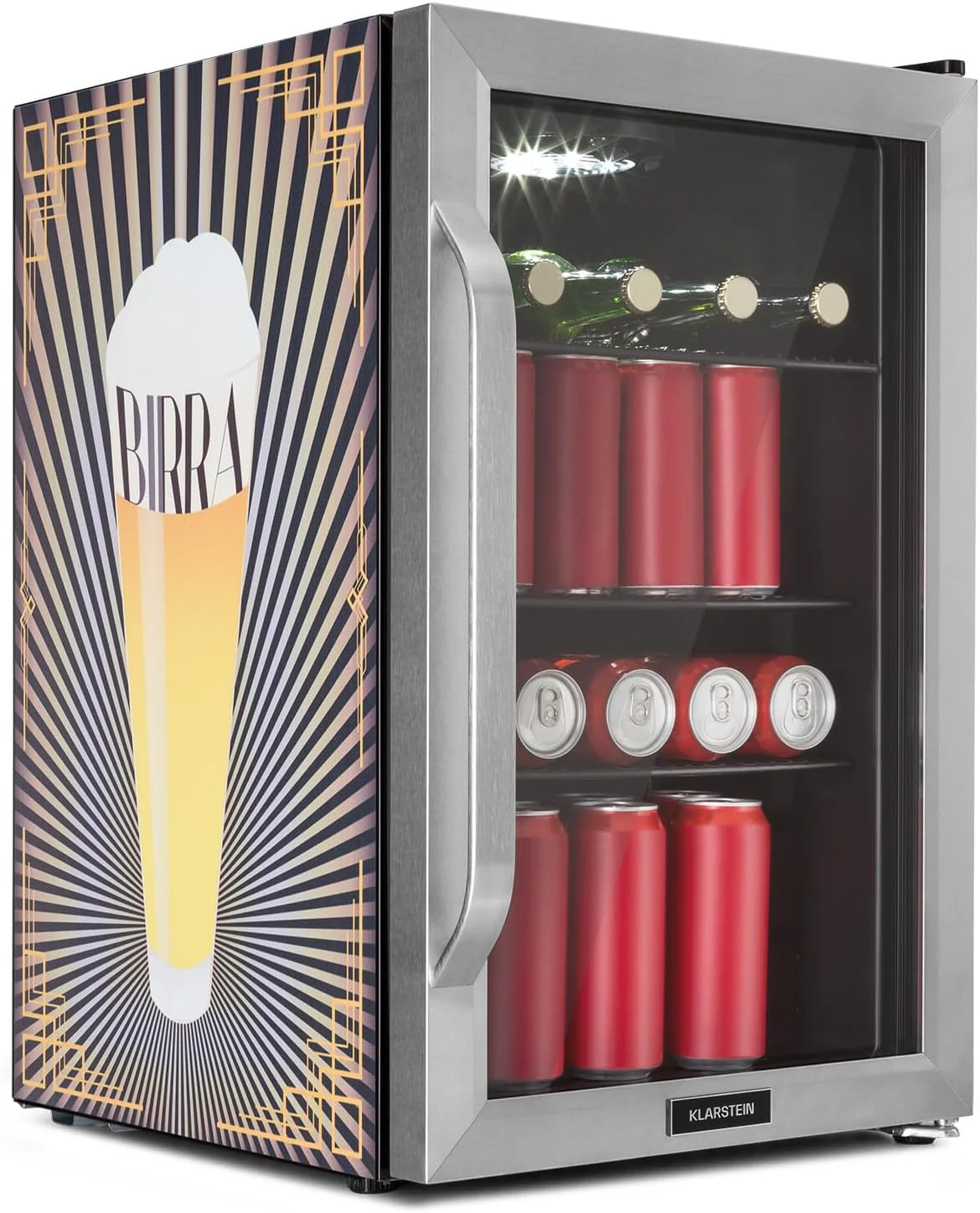 Klarstein Koelkast 70L, Kleine Koelkast met Uitneembare Planken, Stille Minikoelkast met Glazen Deur & LED, Drankkoelkast Klein, Geschikt voor Buiten, Bierkoelkast voor Flessen, 0-10��C